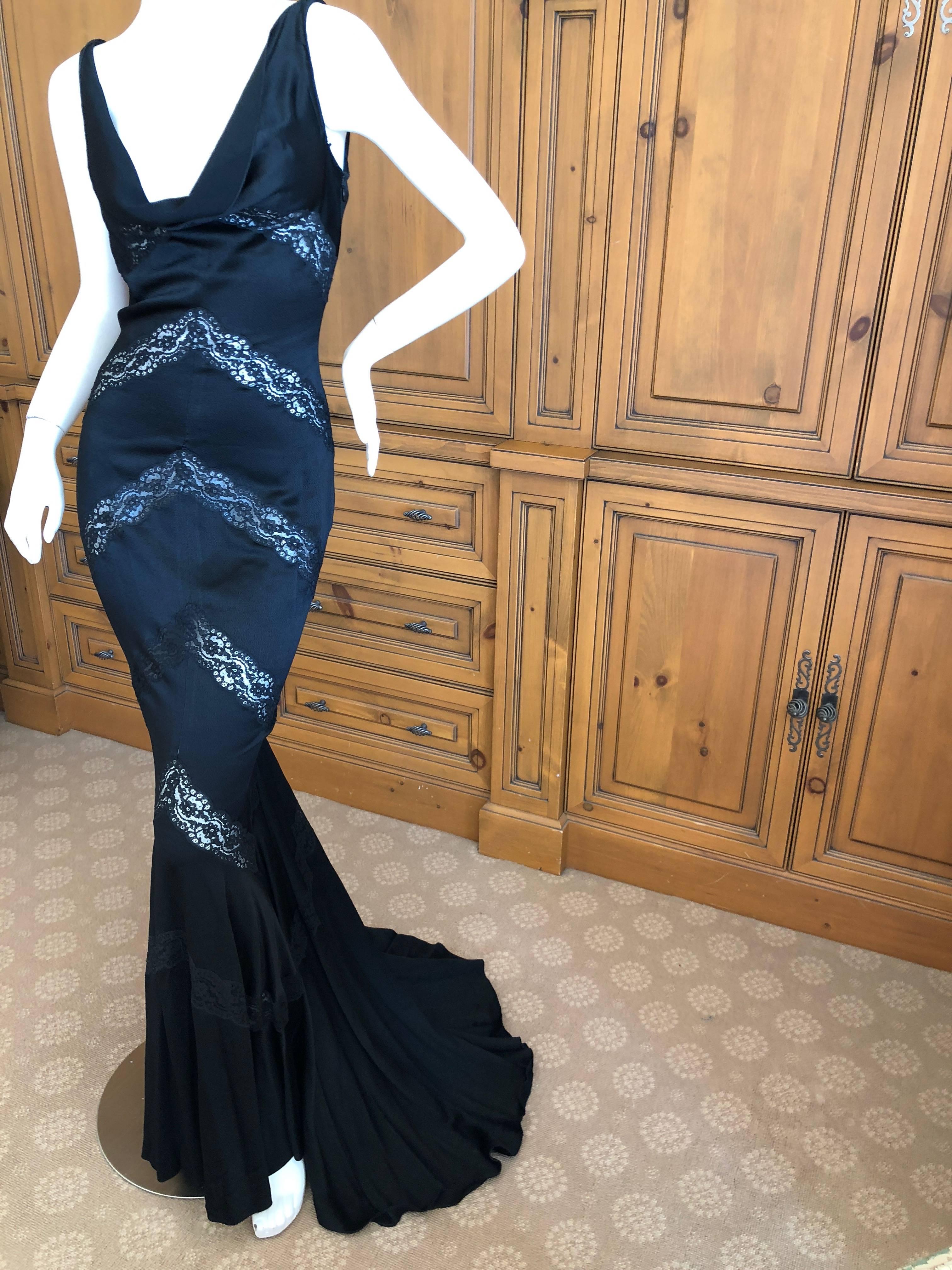 Christian Dior by John Galliano Black Lace Insert Evening Dress with Train In Excellent Condition In Cloverdale, CA
