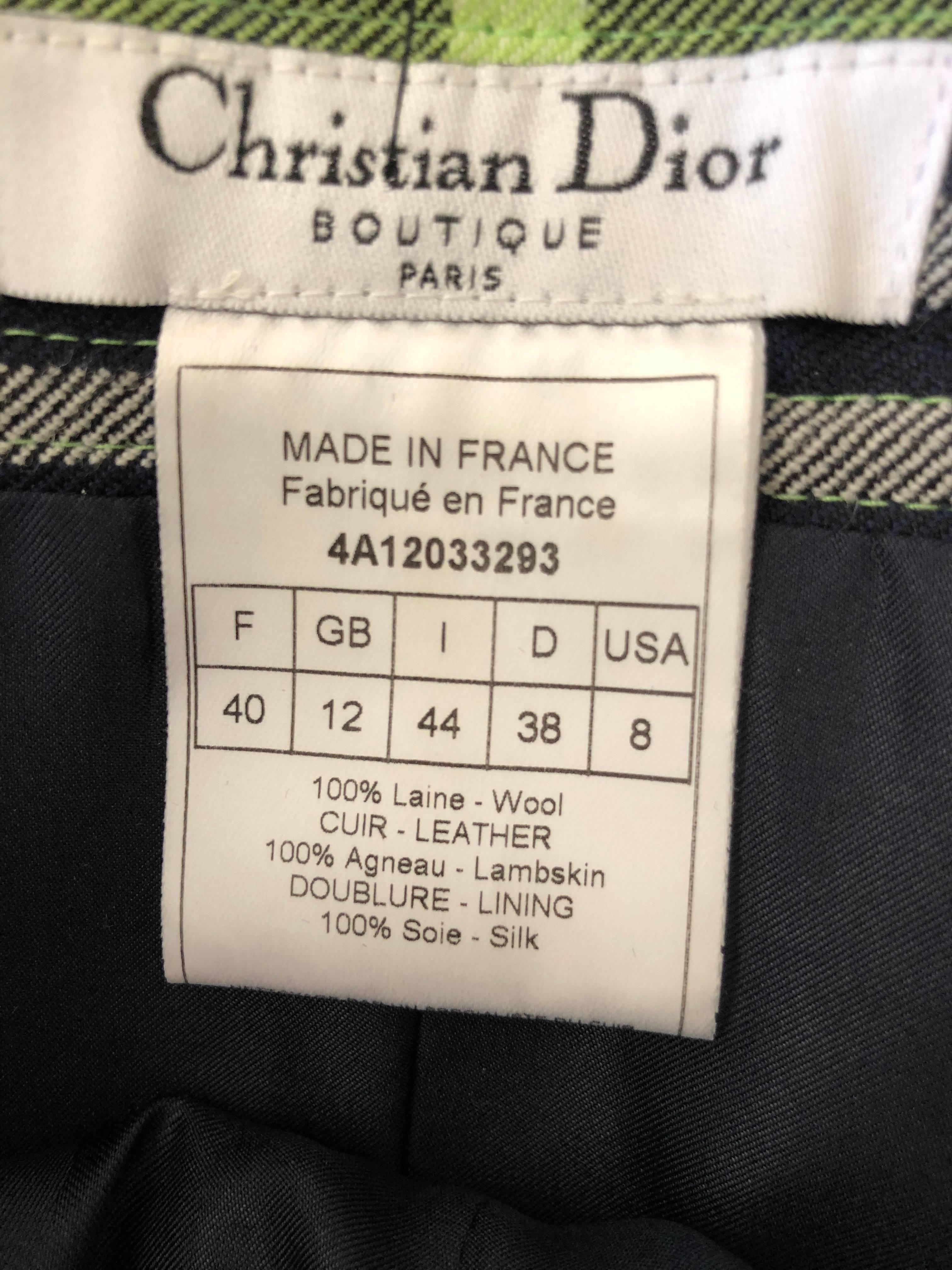 Women's Christian Dior John Galliano Vintage Leather Trim Pleated Plaid Schoolgirl Skirt For Sale