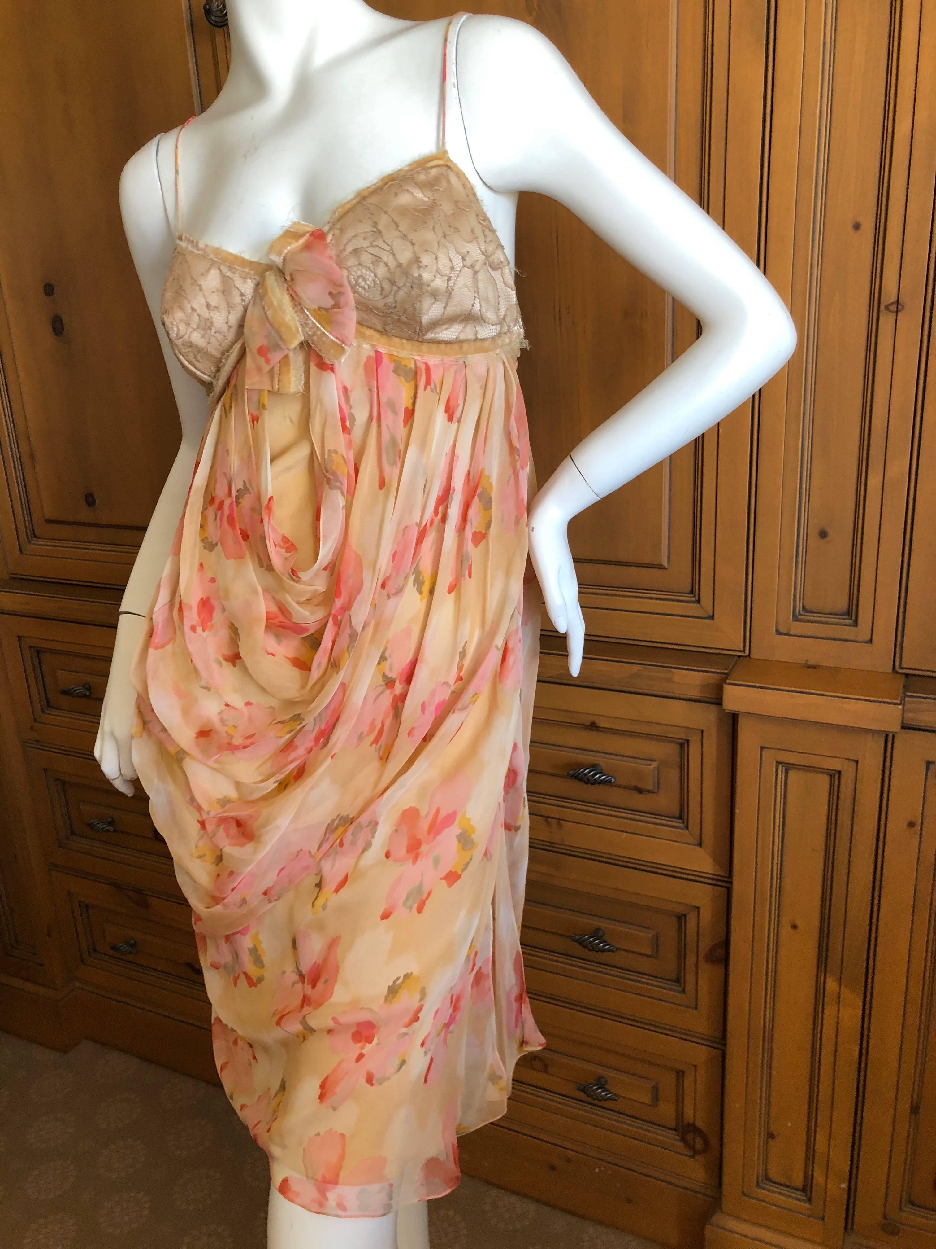 Christian Dior by John Galliano Floral Draped Dress with Lace Details In Excellent Condition For Sale In Cloverdale, CA