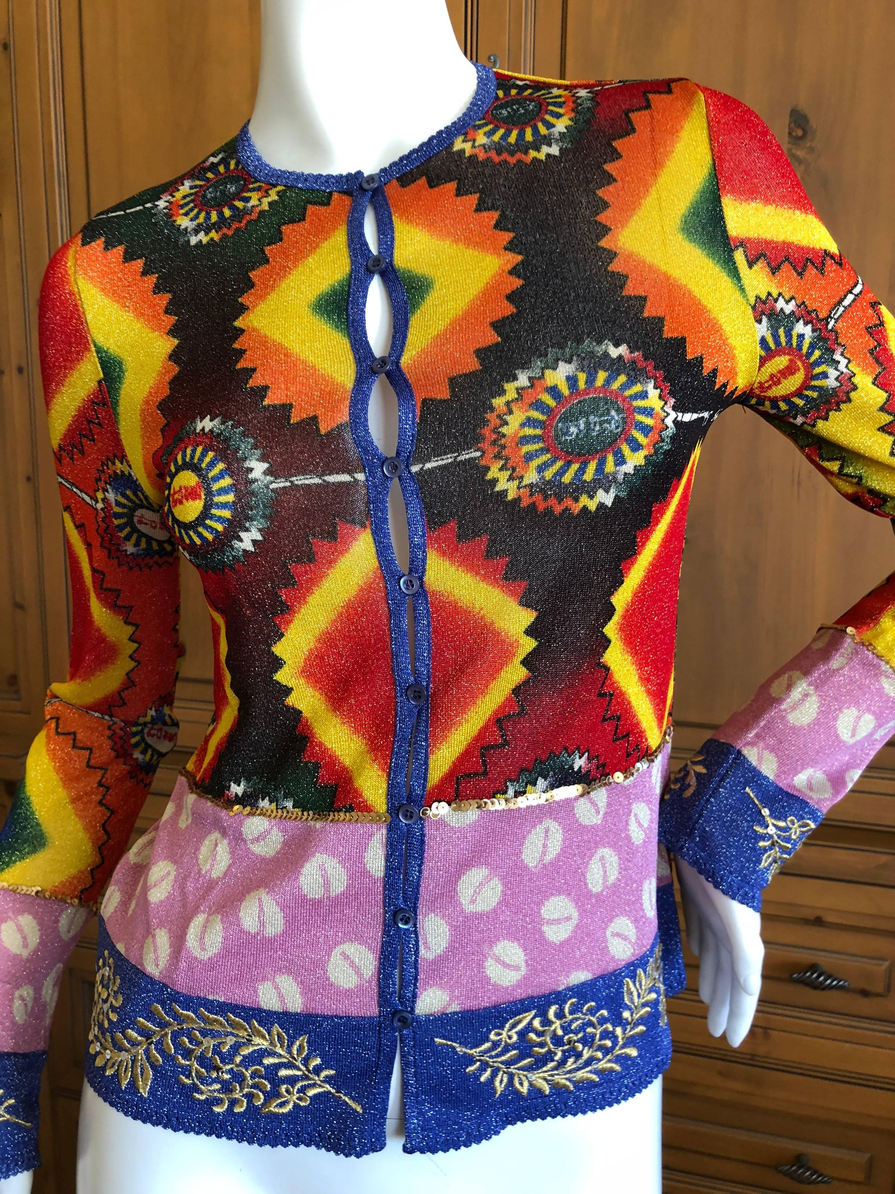 John Galliano Vintage Brightly Colored Cardigan Sz Small In Excellent Condition For Sale In Cloverdale, CA