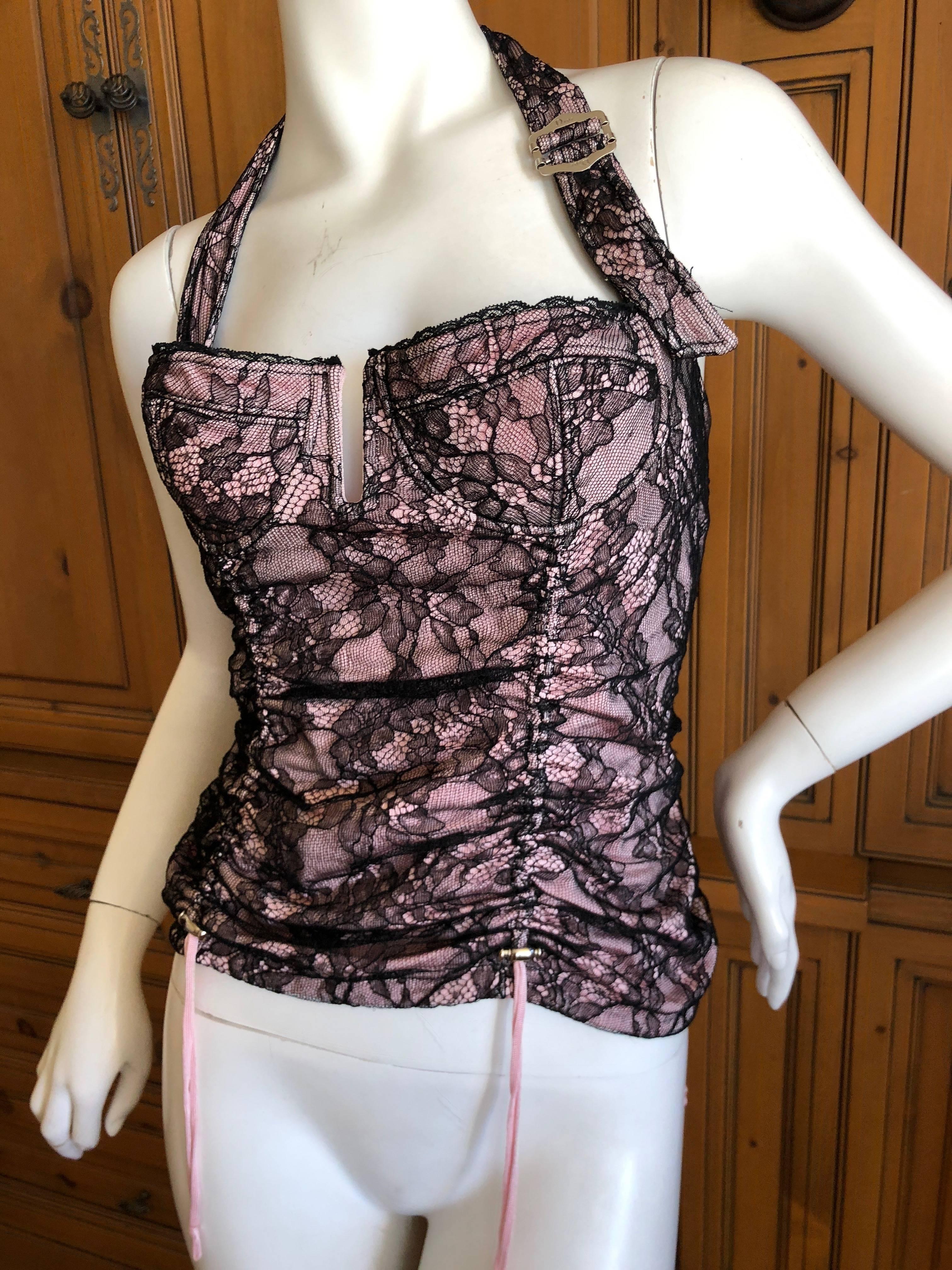 Christian Dior Spring 2004 by John Galliano Vintage Lace Overlay Corset Bustier In Excellent Condition For Sale In Cloverdale, CA