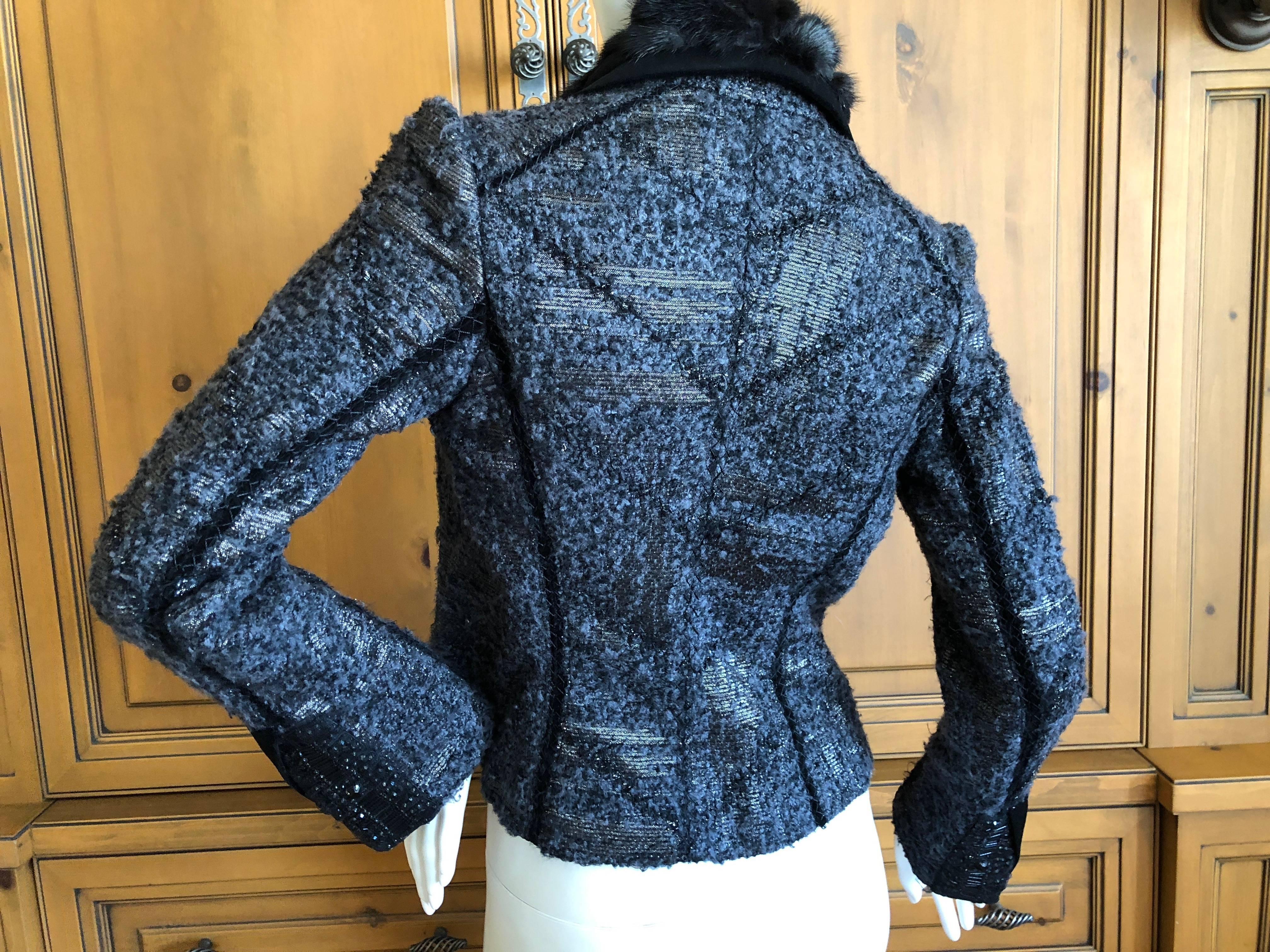 J. Mendel Paris Bead Embellished Tweed Belted Jacket with Fur Collar and Belt.
Size S 
Bust 34