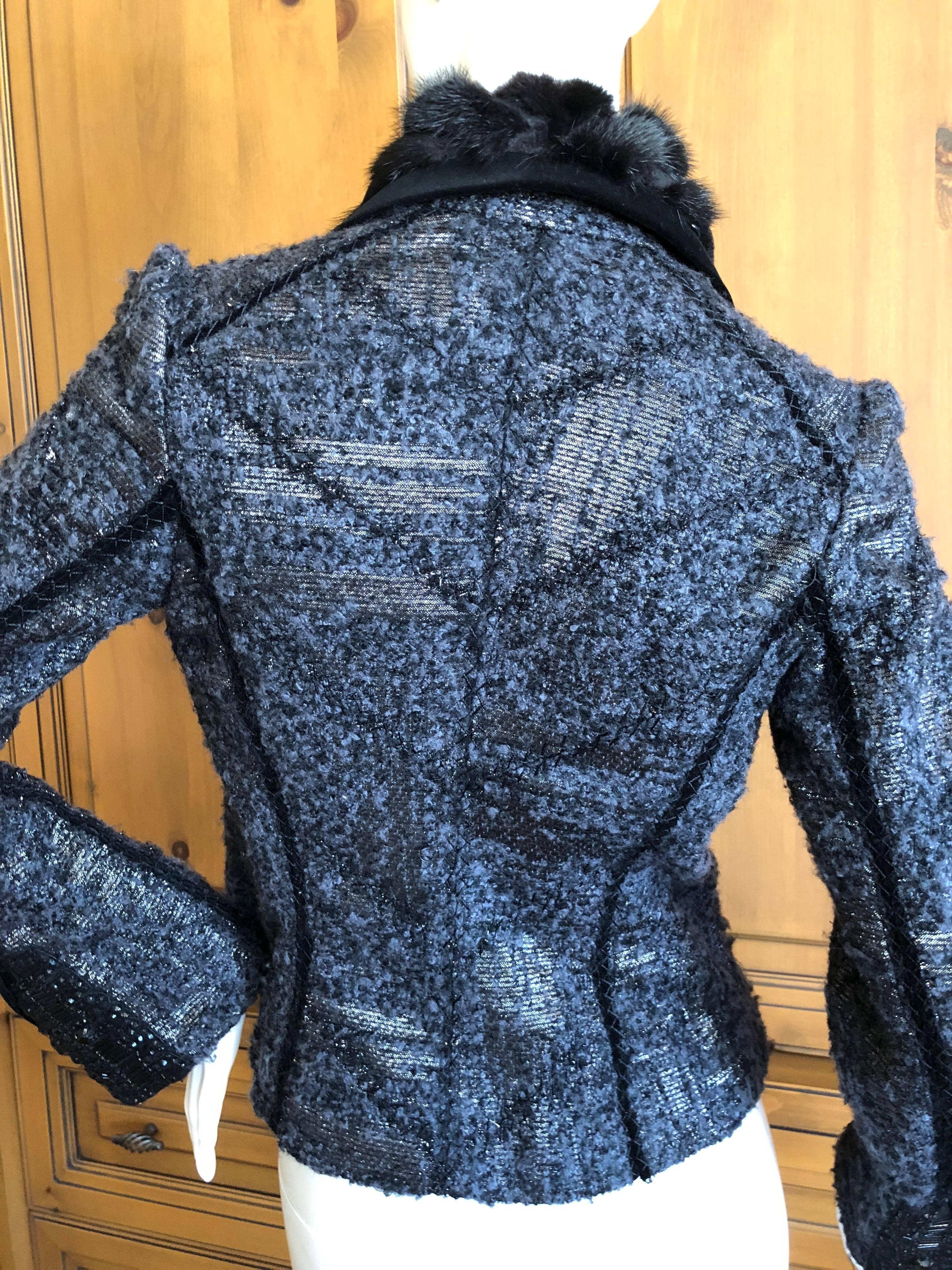 J. Mendel Paris Bead Embellished Tweed Belted Jacket with Fur Collar and Belt For Sale 1