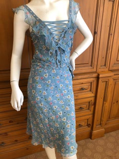 Christian Dior by John Galliano Silk Two Piece Ruffled Dress with Corset Lacing