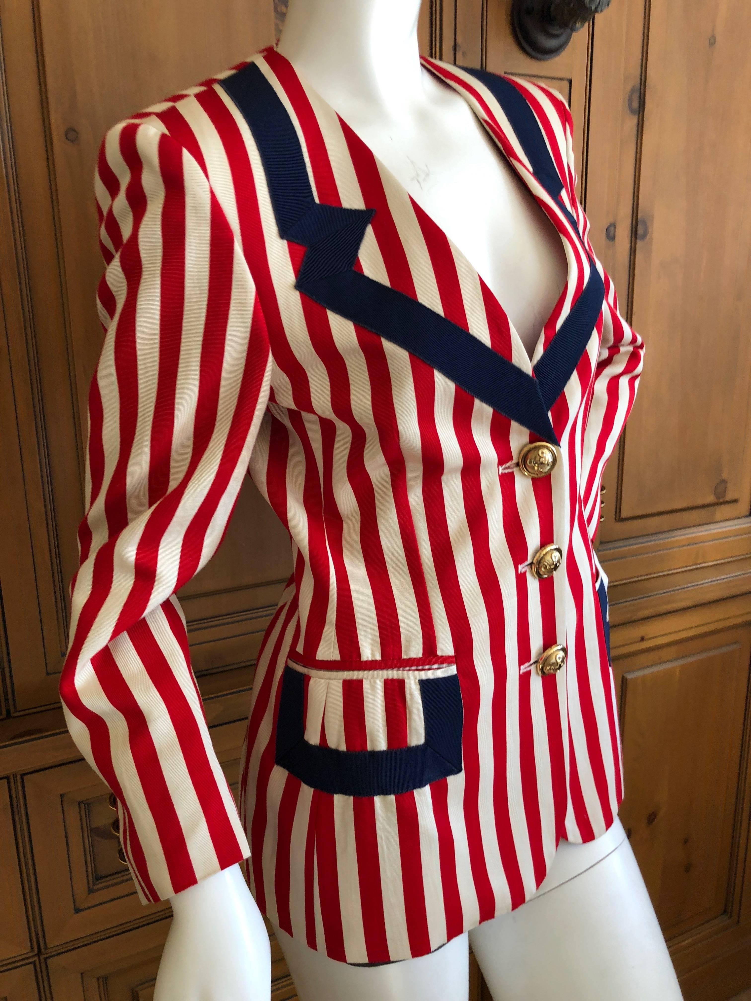 Moschino Vintage Cheap & Chic Red White and Blue Tromp l'oeil Grosgrain Jacket For Sale 2