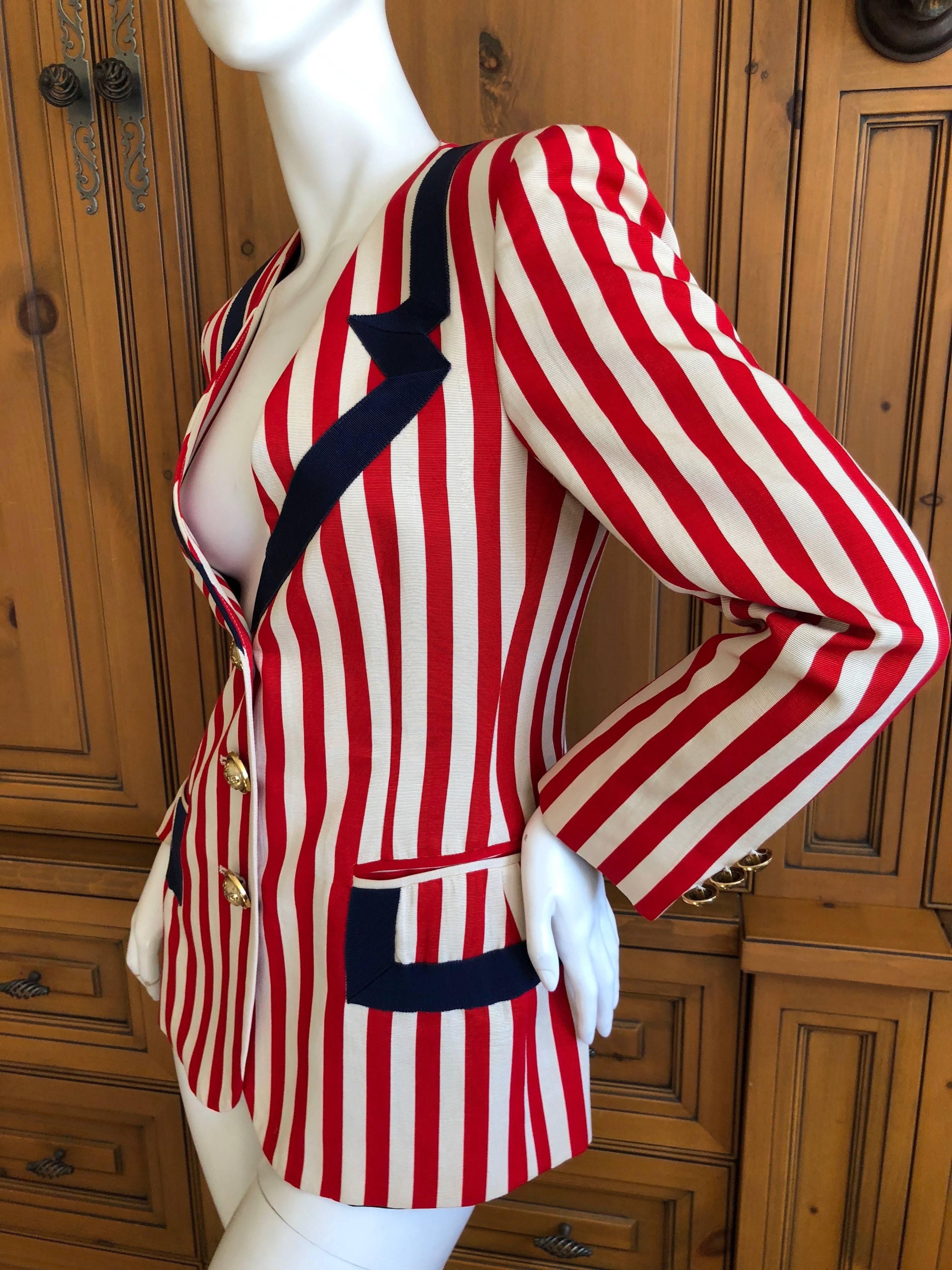 Moschino Vintage Cheap & Chic Red White and Blue Tromp l'oeil Grosgrain Jacket For Sale 3