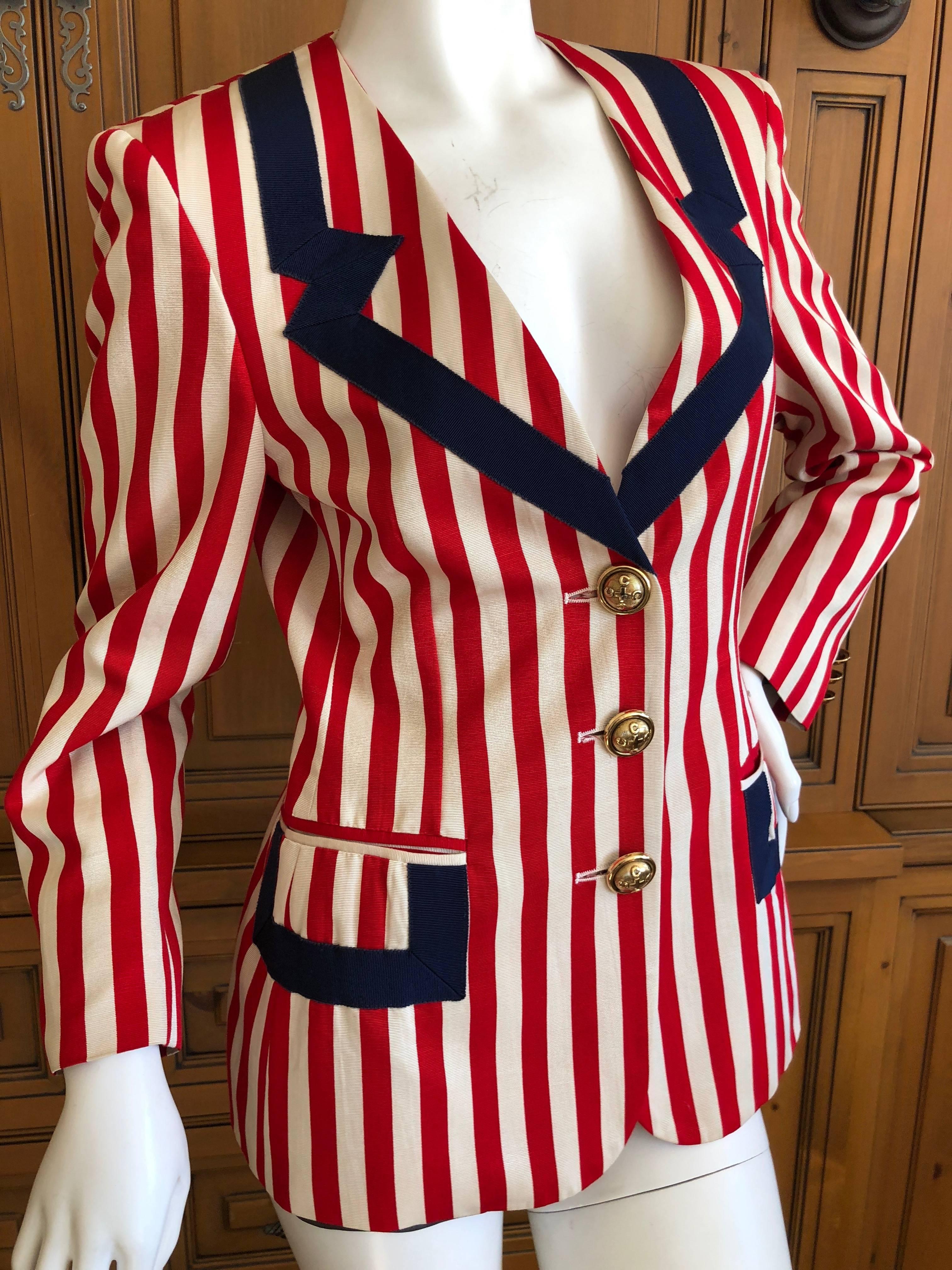 Moschino Vintage Cheap & Chic Red White and Blue Tromp l'oeil Grosgrain Jacket In Good Condition For Sale In Cloverdale, CA