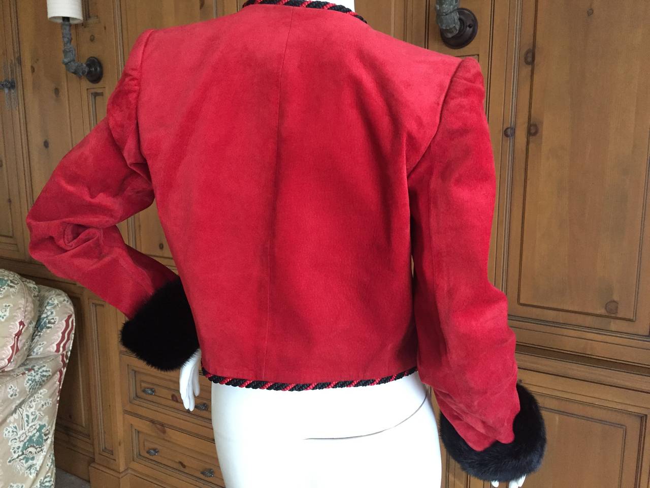 Women's Givenchy Couture Red Suede Mink Trim Crop Jacket For Sale