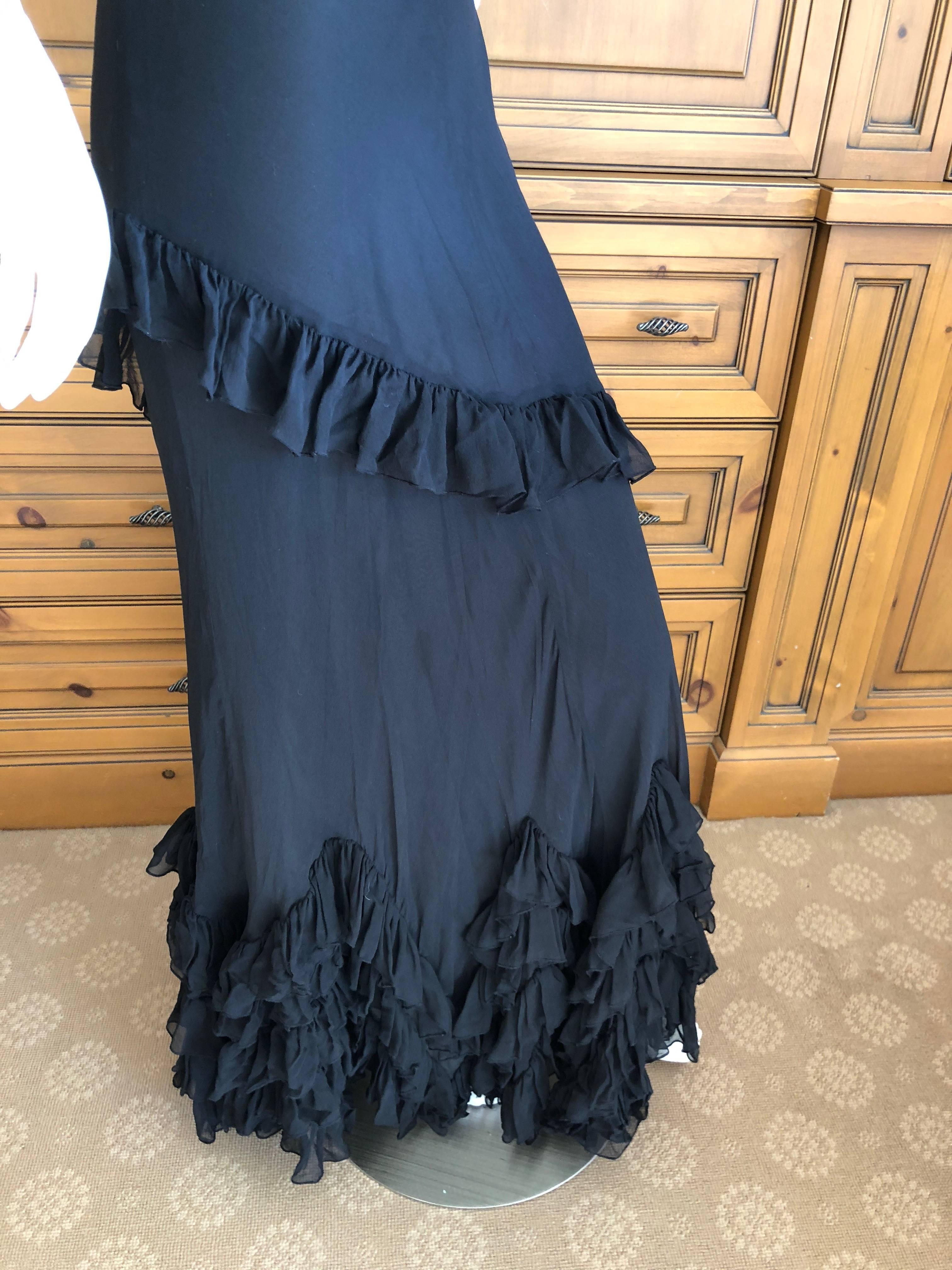  John Galliano Black Sheer Vintage Silk Ruffled Evening Dress with Cowl Back 
Size 38
 Bust 36