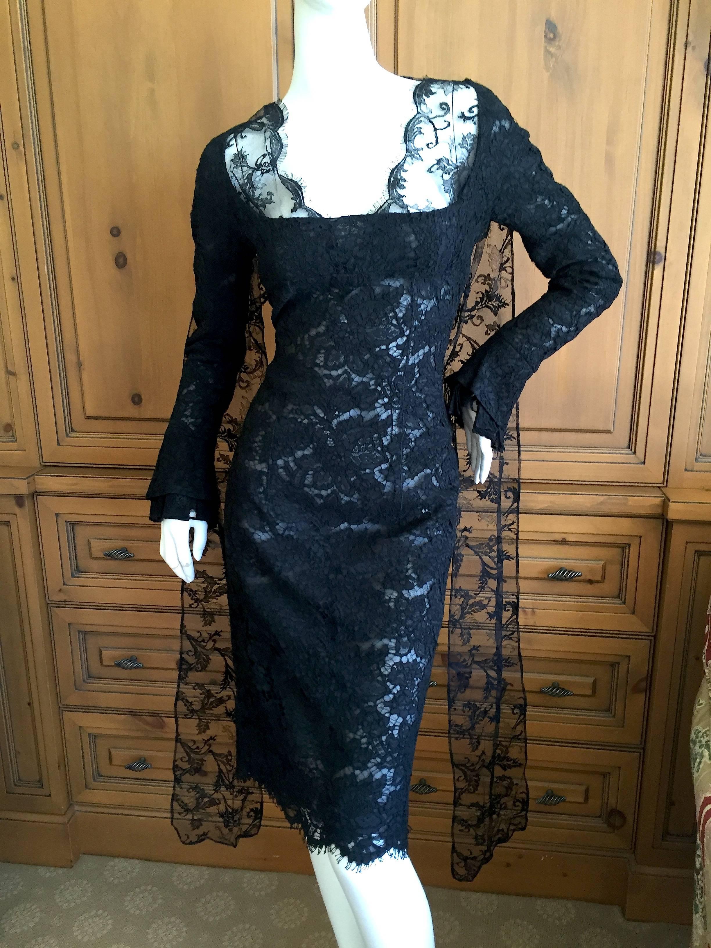 Yves Saint Laurent by Tom Ford Black Lace Cocktail Dress with Scarf Ties In Excellent Condition For Sale In Cloverdale, CA