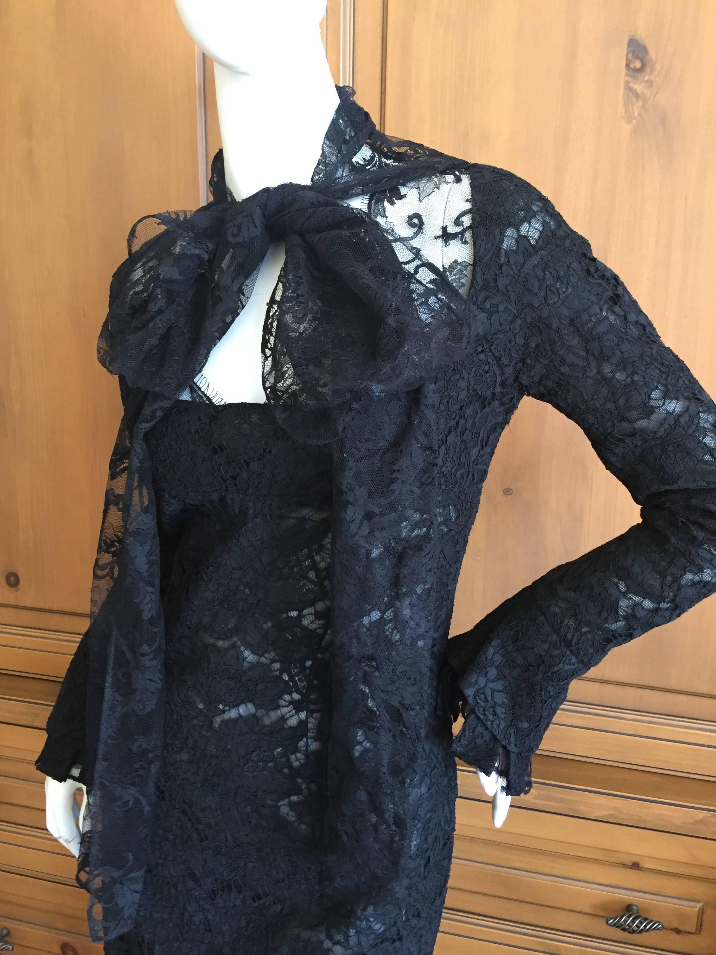 Yves Saint Laurent by Tom Ford Black Lace Cocktail Dress with Scarf Ties For Sale 1