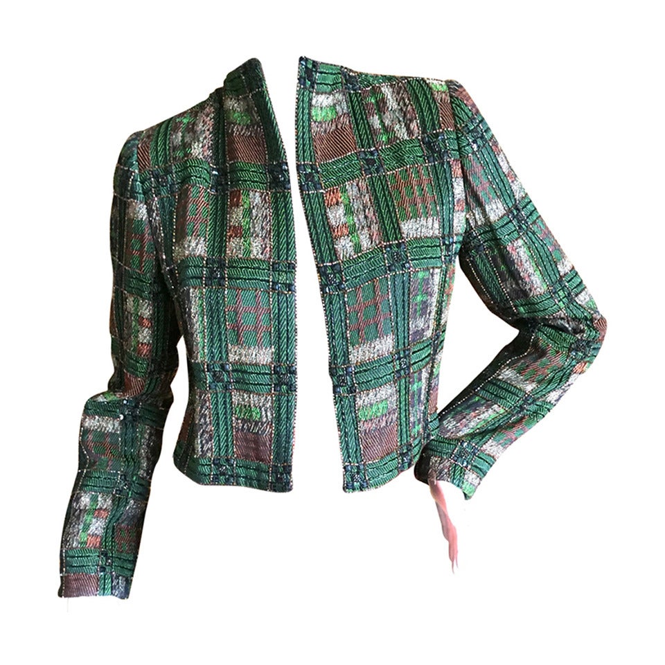 Bob Mackie Tartan Beaded jacket For Sale