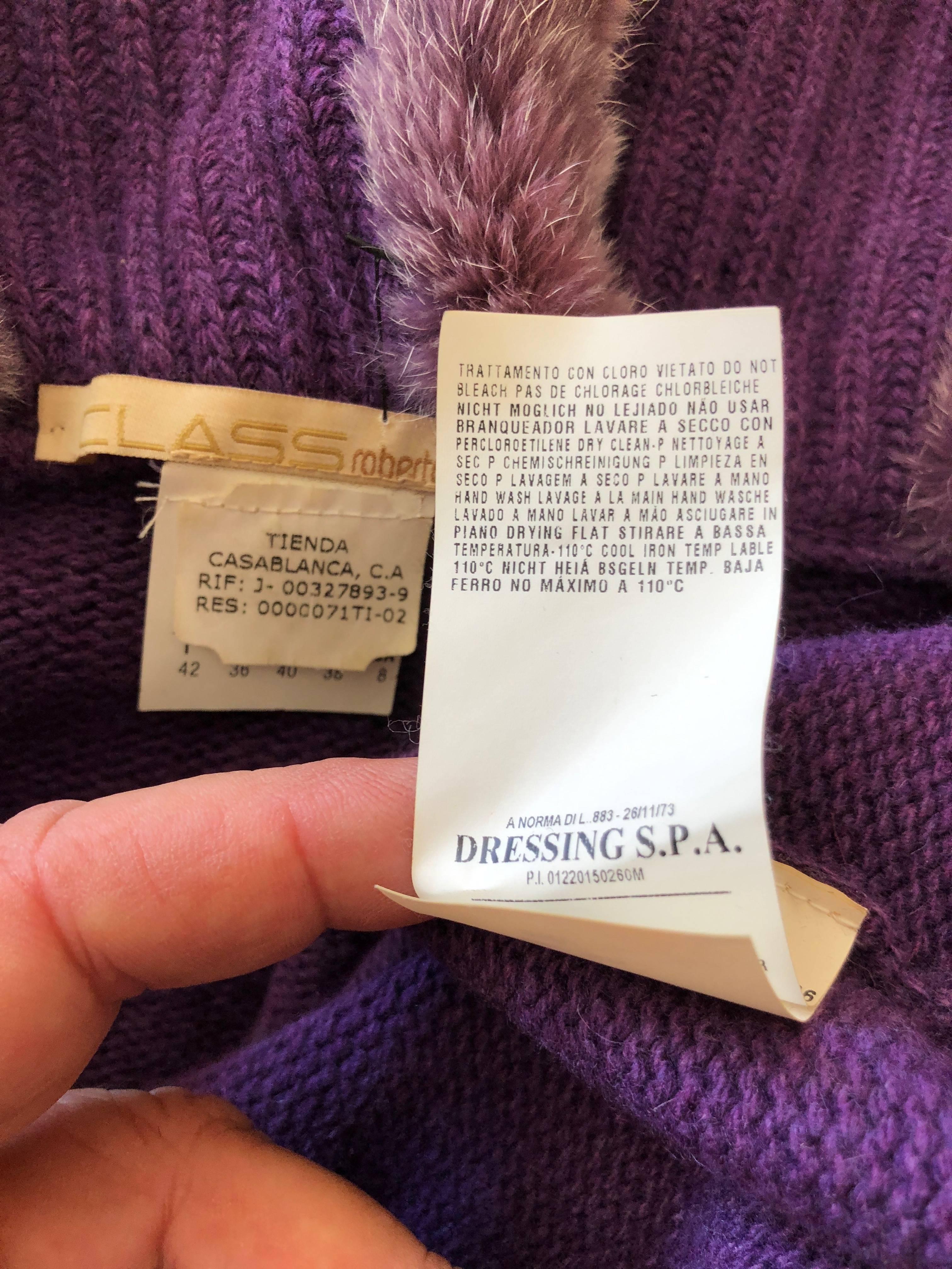 Just Cavalli Luxurious Purple Sweater with Genuine Fur Trim For Sale 4