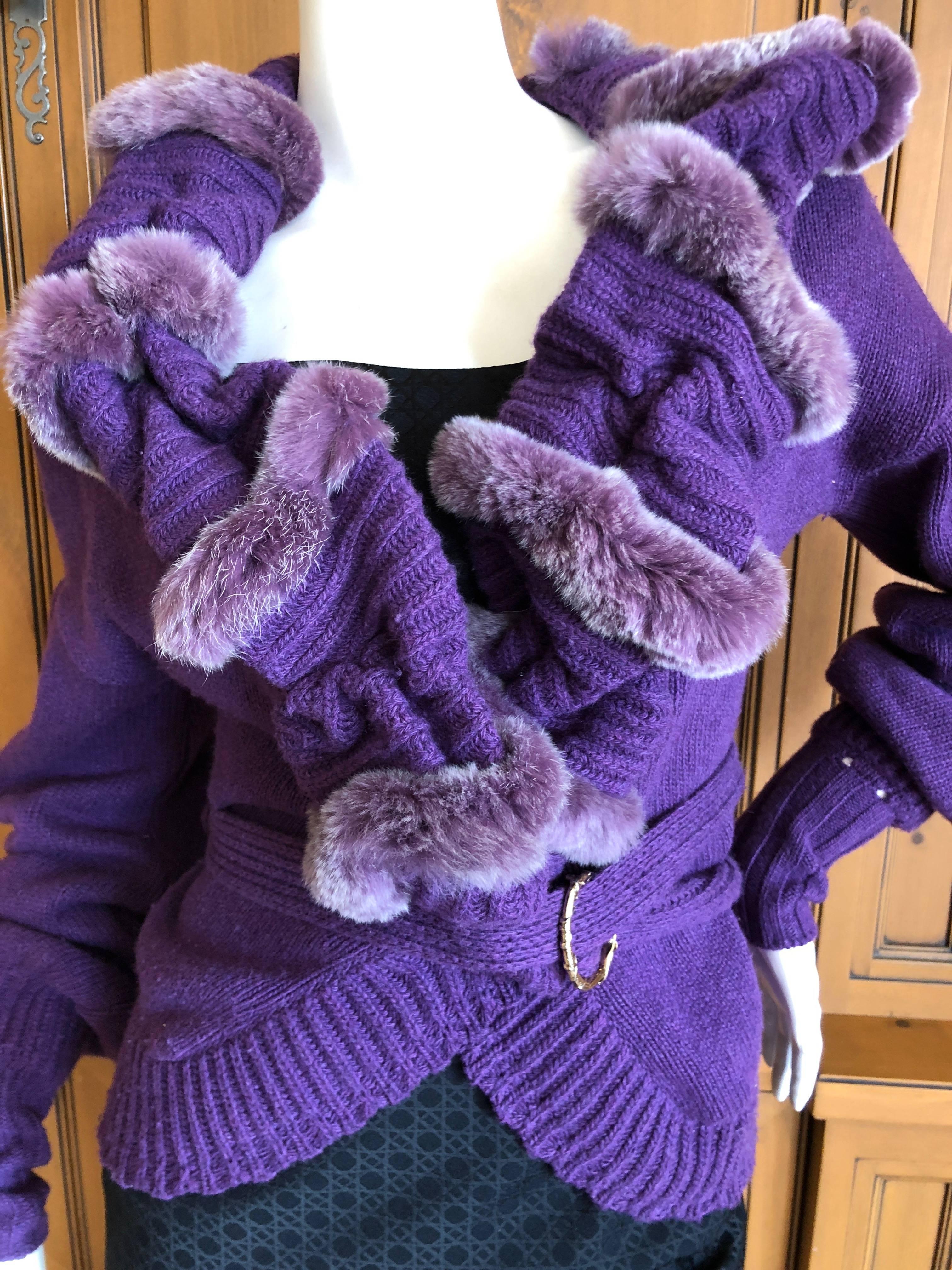 Just Cavalli Luxurious Purple Sweater with Genuine Fur Trim 
 
Size 42 
Bust 38