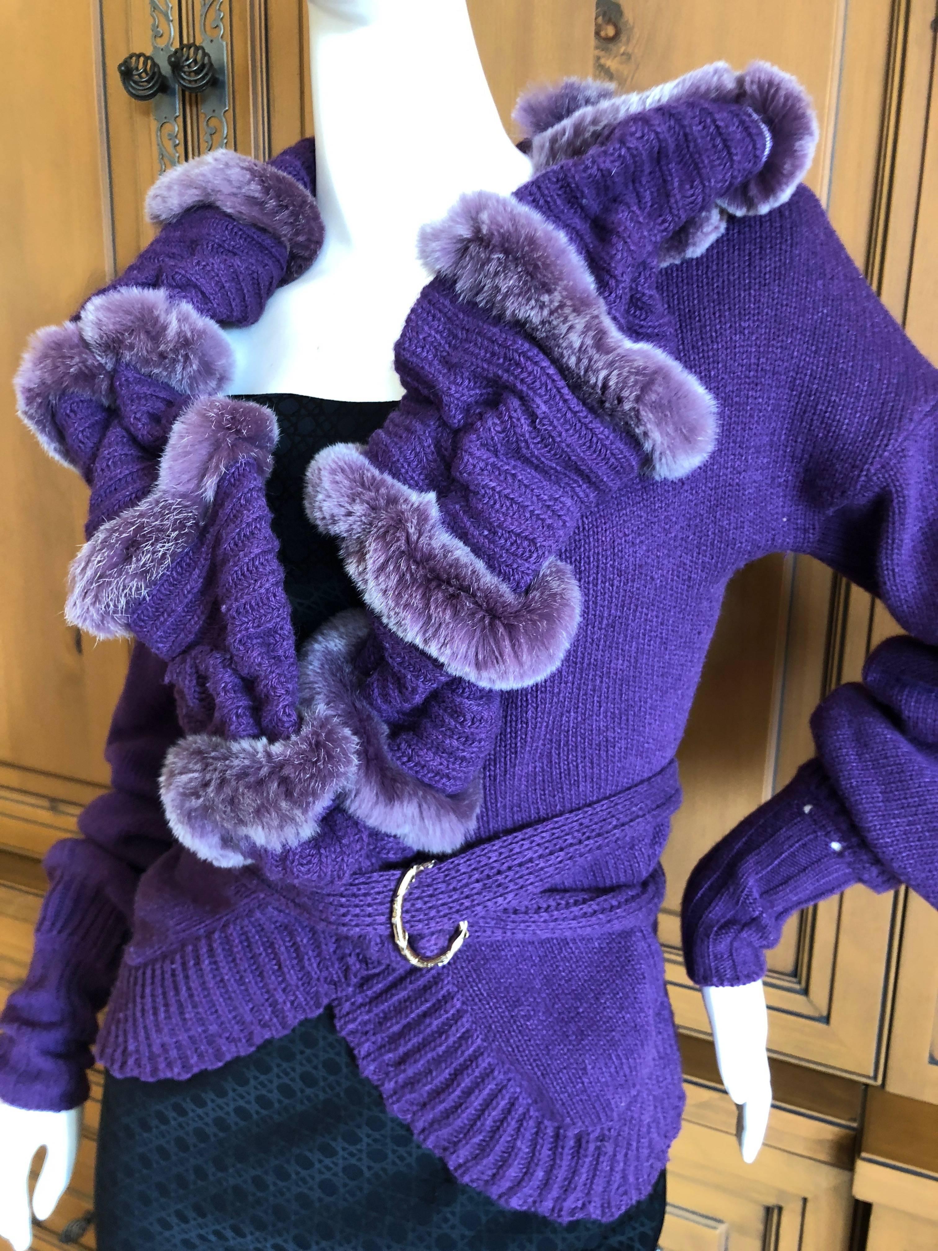 Just Cavalli Luxurious Purple Sweater with Genuine Fur Trim In Excellent Condition For Sale In Cloverdale, CA