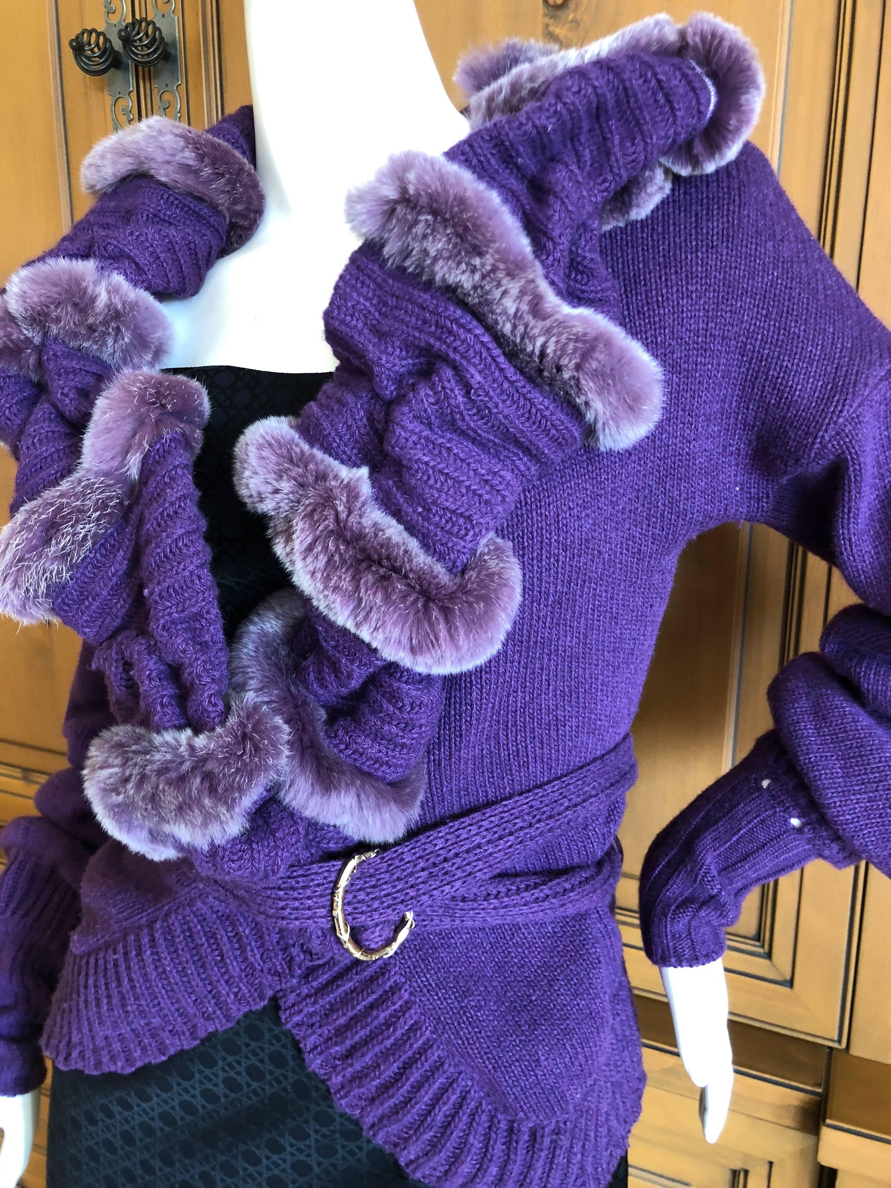 Women's Just Cavalli Luxurious Purple Sweater with Genuine Fur Trim For Sale