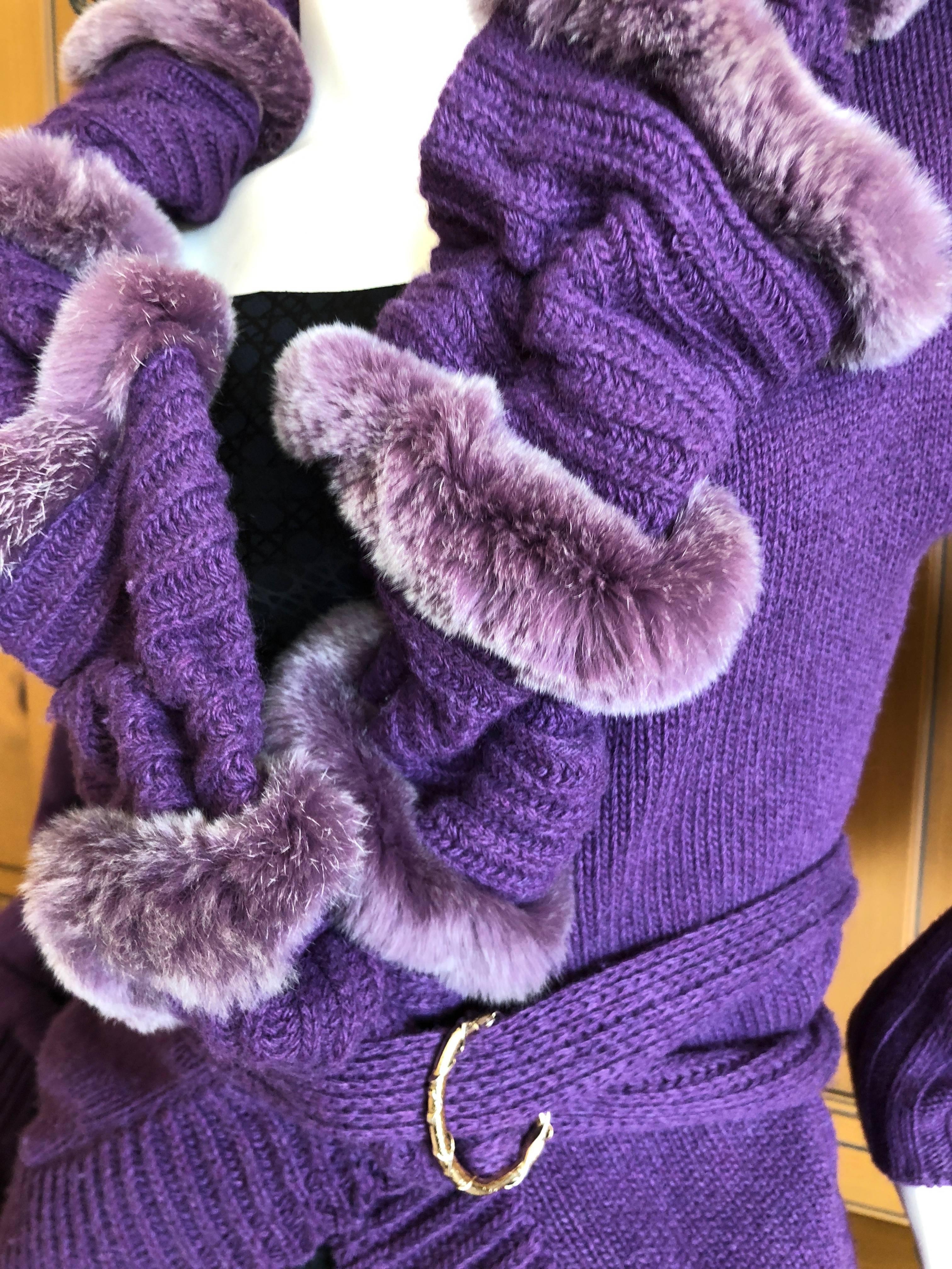 Just Cavalli Luxurious Purple Sweater with Genuine Fur Trim For Sale 1