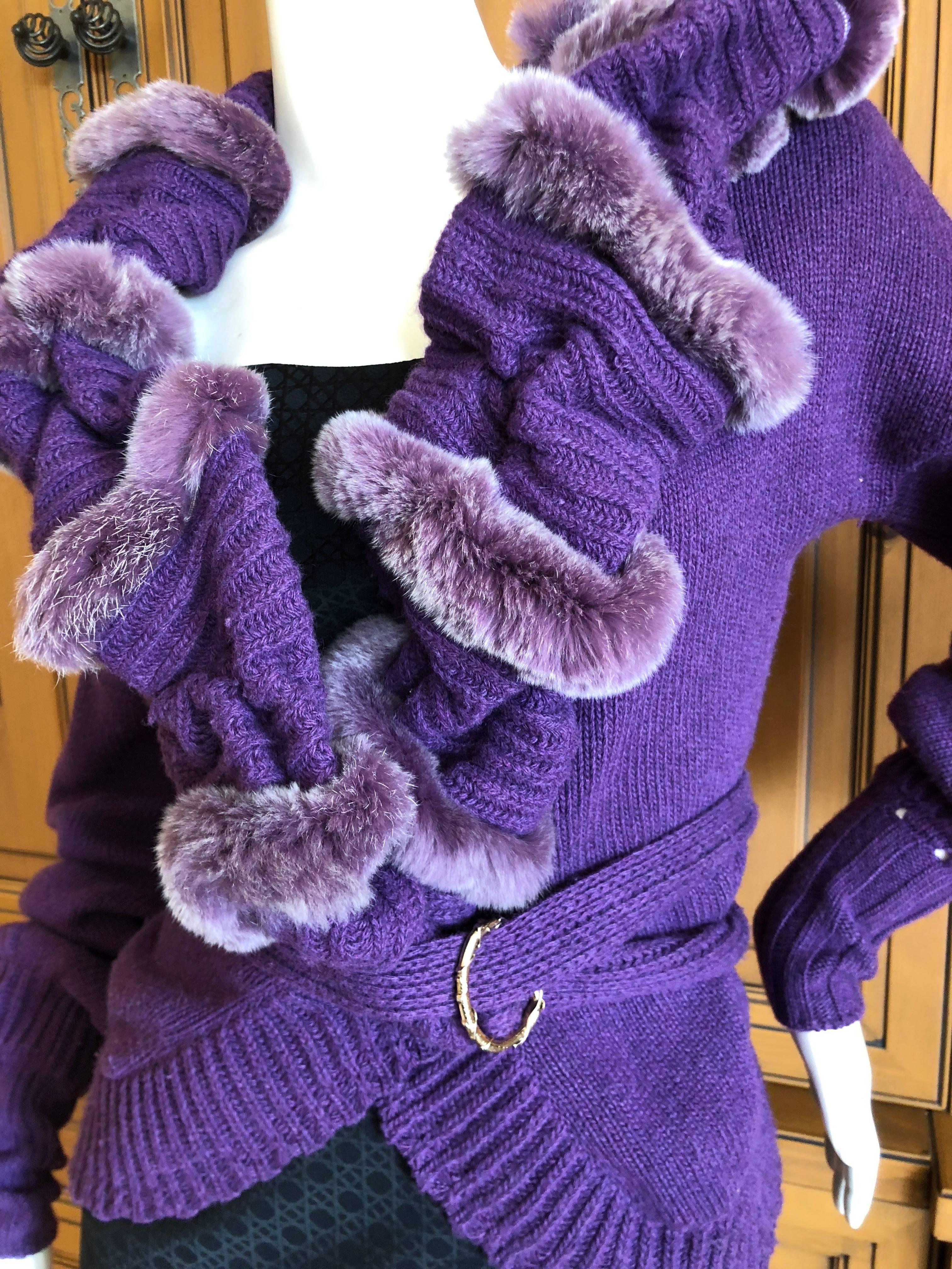 Just Cavalli Luxurious Purple Sweater with Genuine Fur Trim For Sale 2