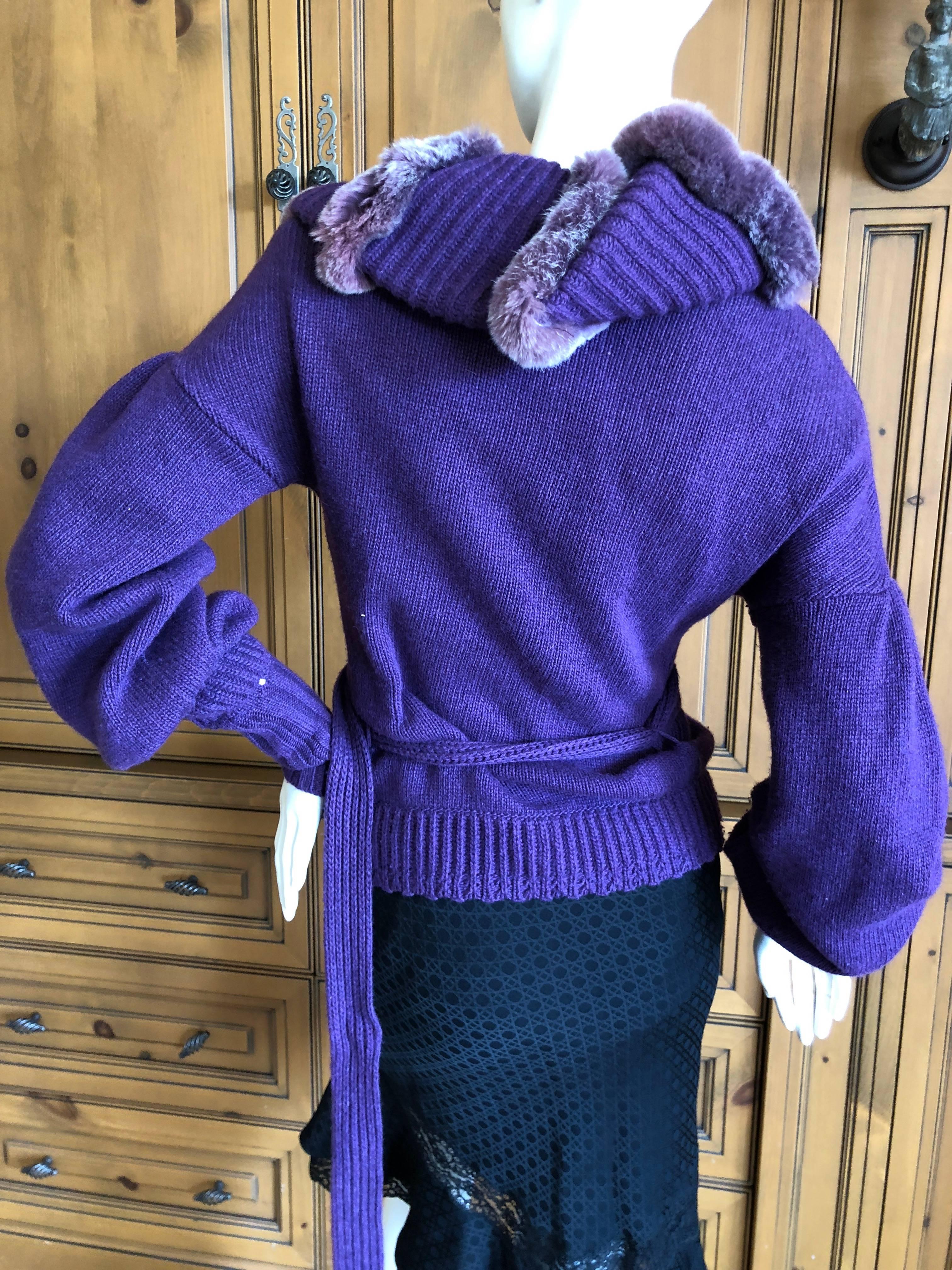 Just Cavalli Luxurious Purple Sweater with Genuine Fur Trim For Sale 3