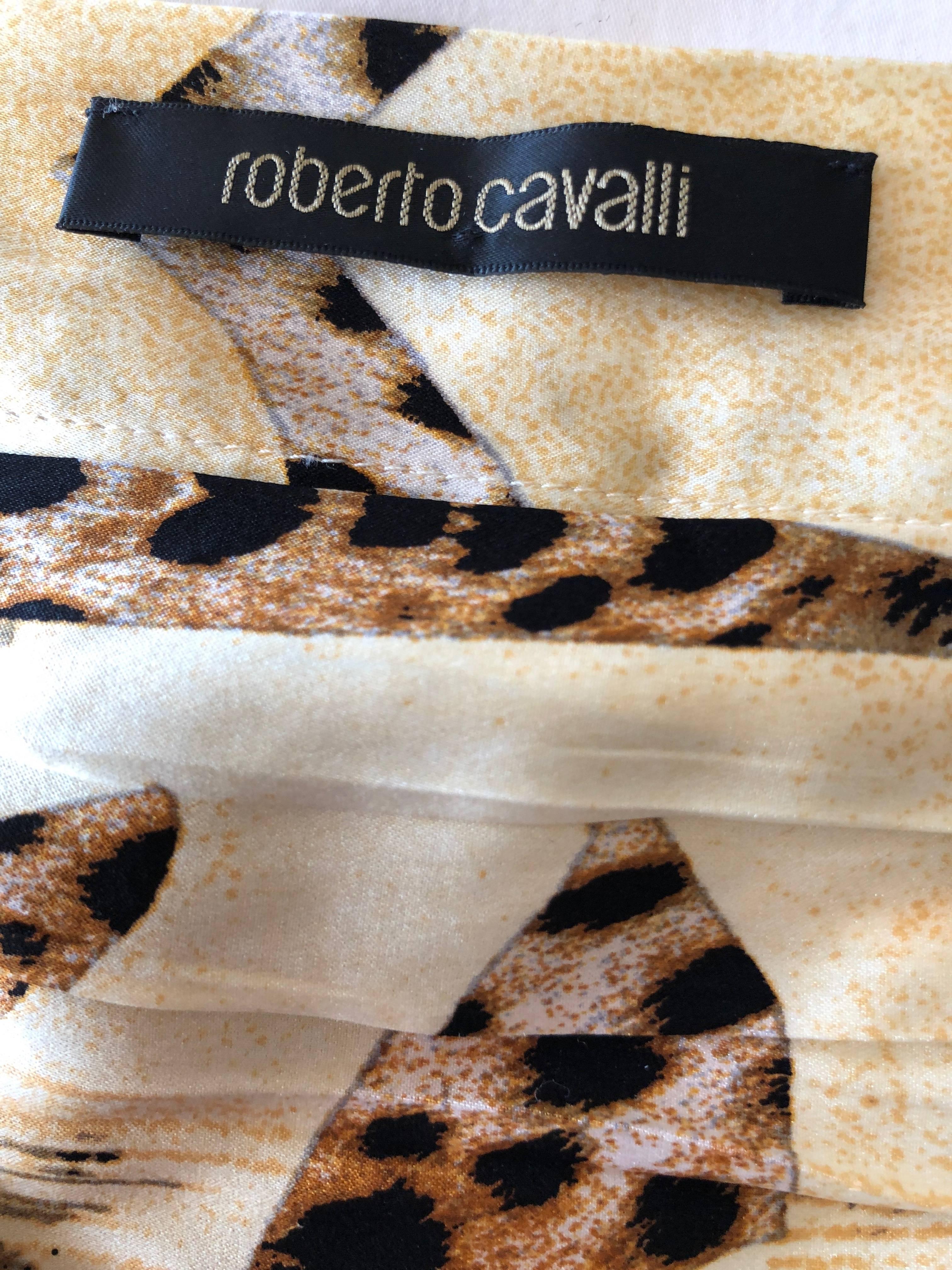 Roberto Cavalli Vintage Ruched Silk Leopard Print Dress For Sale 2