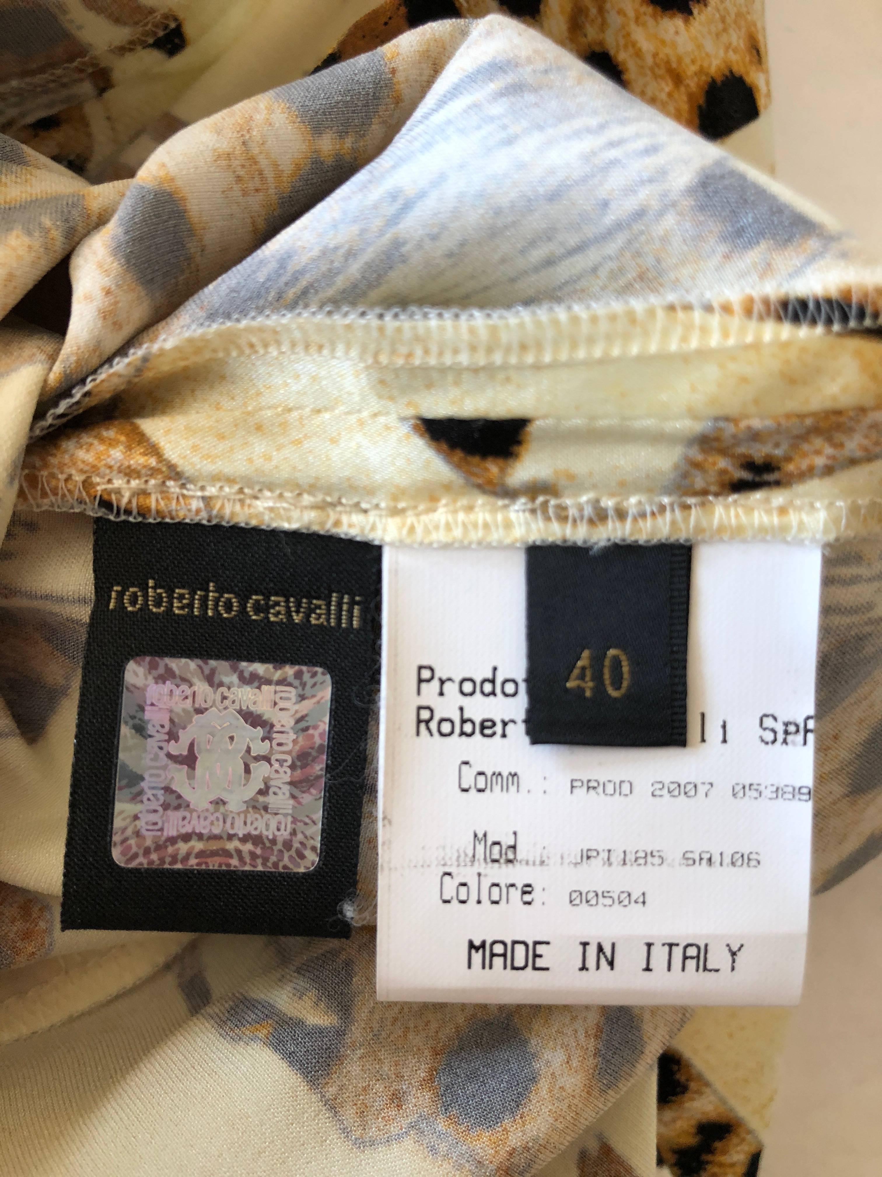 Roberto Cavalli Vintage Ruched Silk Leopard Print Dress For Sale 1