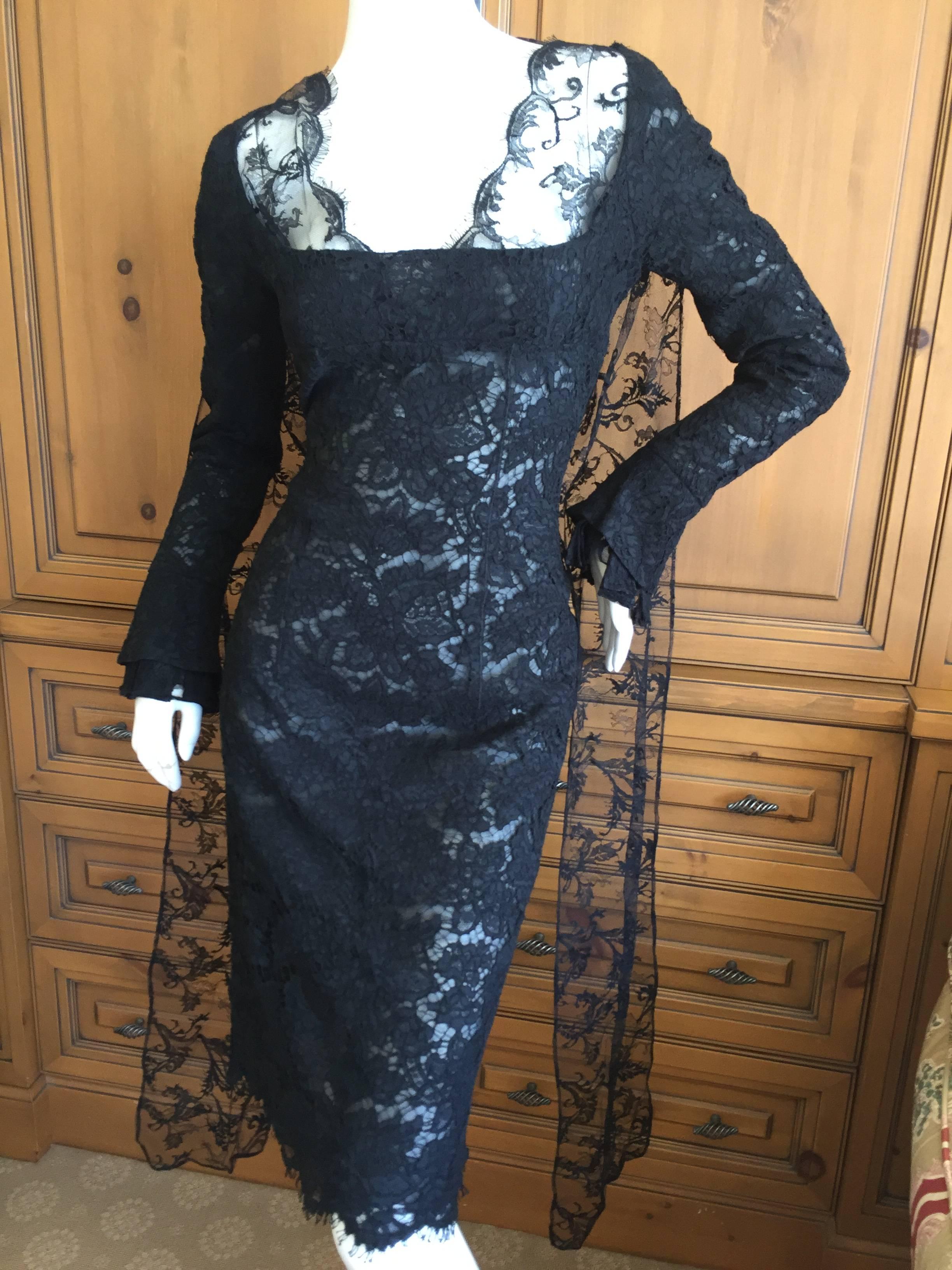 Yves Saint Laurent by Tom Ford Black Lace Cocktail Dress with Scarf Ties In Excellent Condition For Sale In Cloverdale, CA