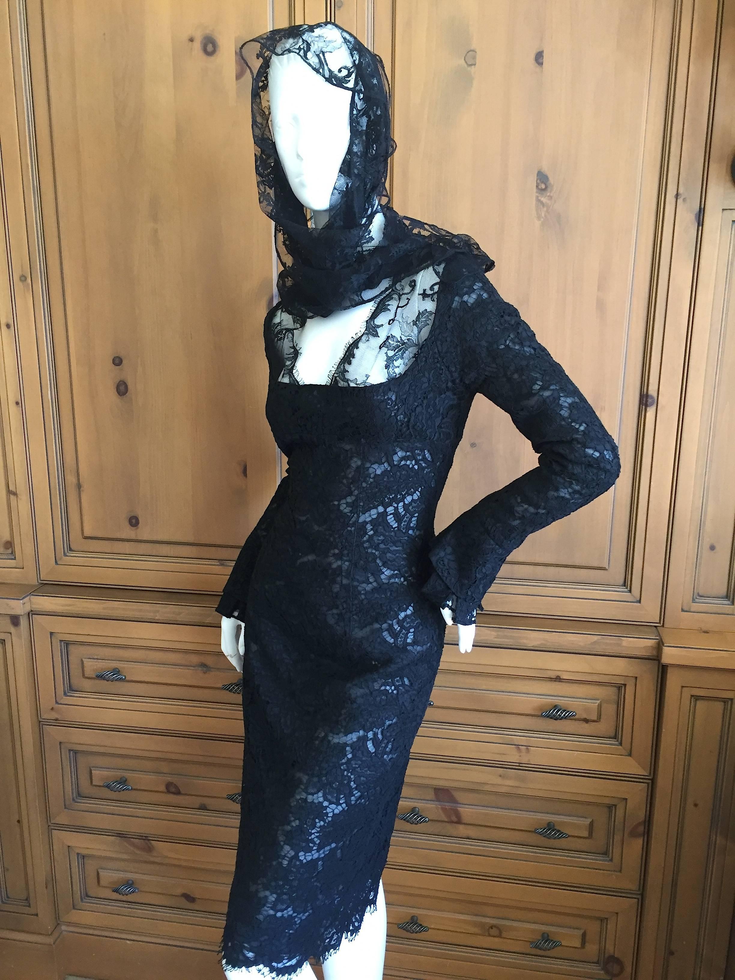 Yves Saint Laurent by Tom Ford Black Lace Cocktail Dress with Scarf Ties For Sale 4