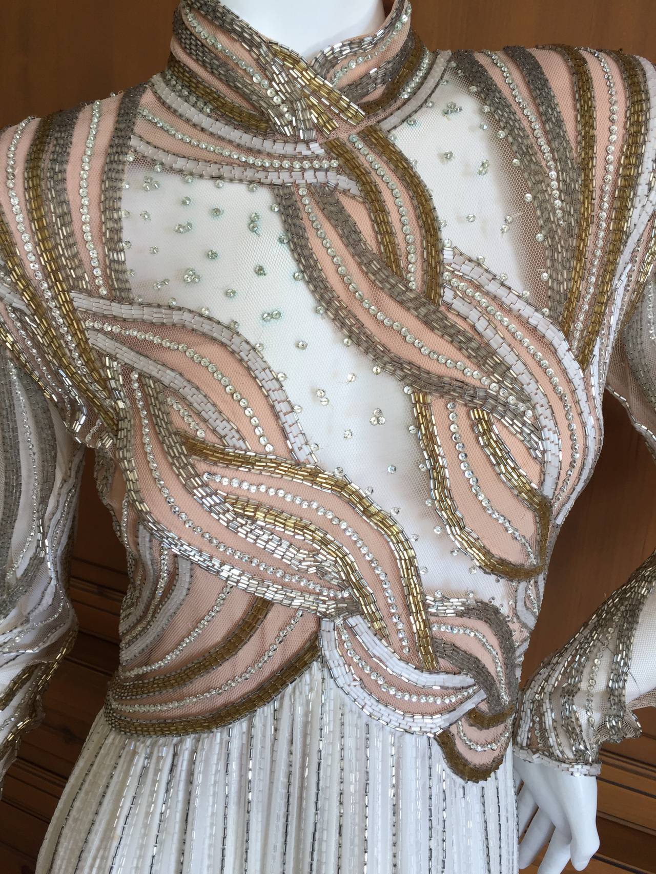 Bob Mackie Sheer Illusion Beaded Gown, 1970s  1