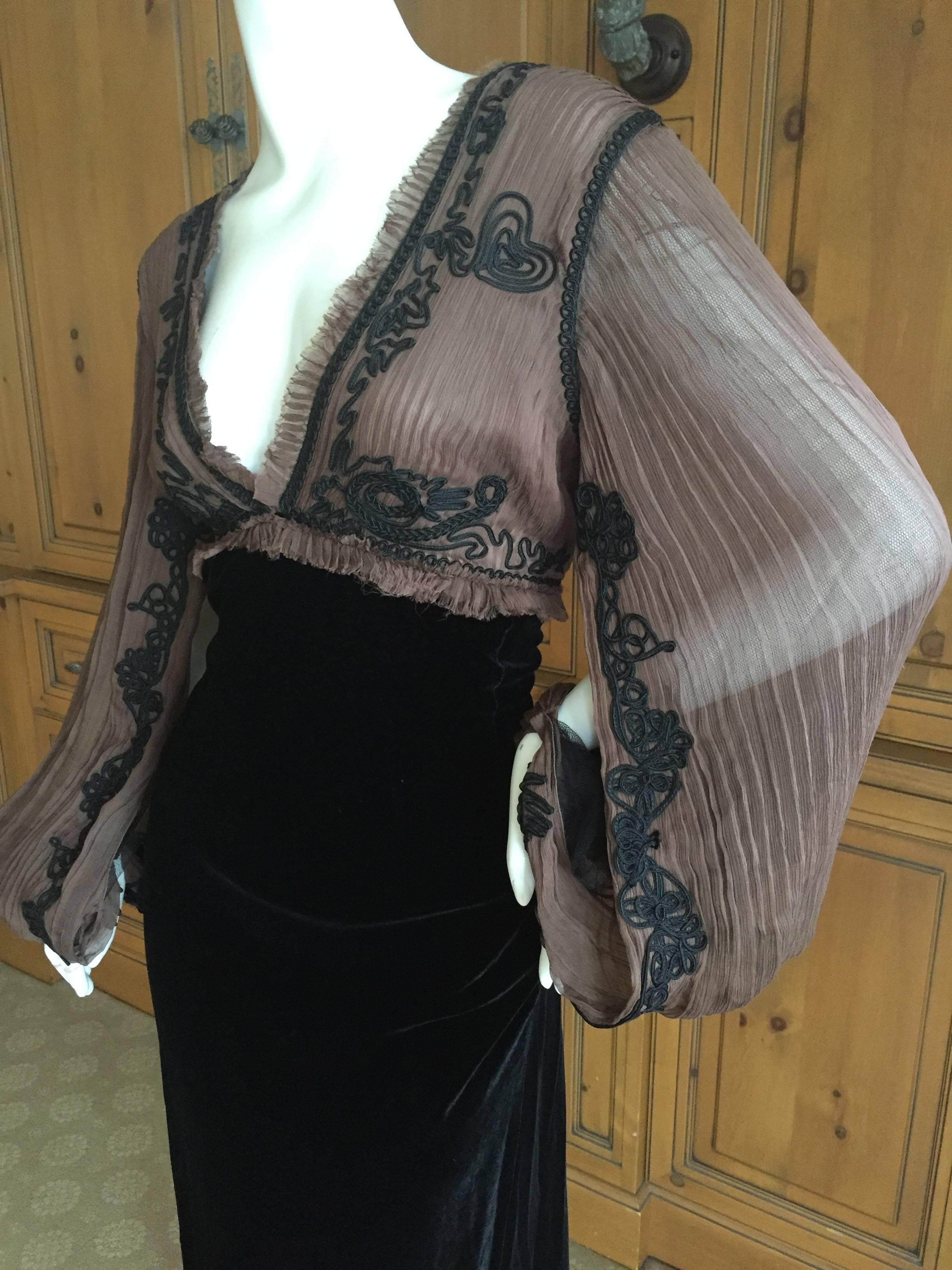 Jean Paul Gaultier Sheer Soutache Trim Velvet Dress w Convertible Sleeves In Excellent Condition In Cloverdale, CA