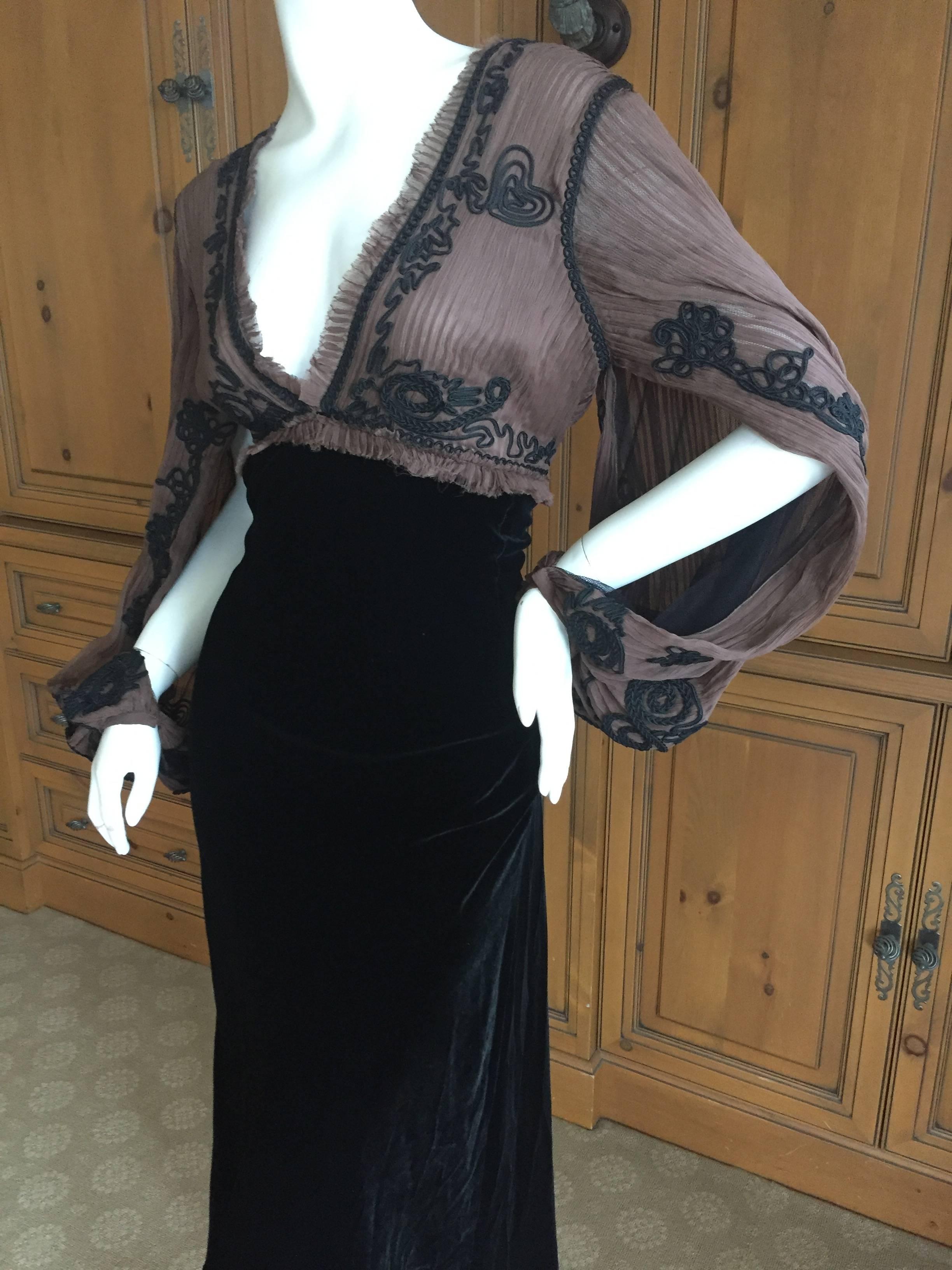 Women's Jean Paul Gaultier Sheer Soutache Trim Velvet Dress w Convertible Sleeves
