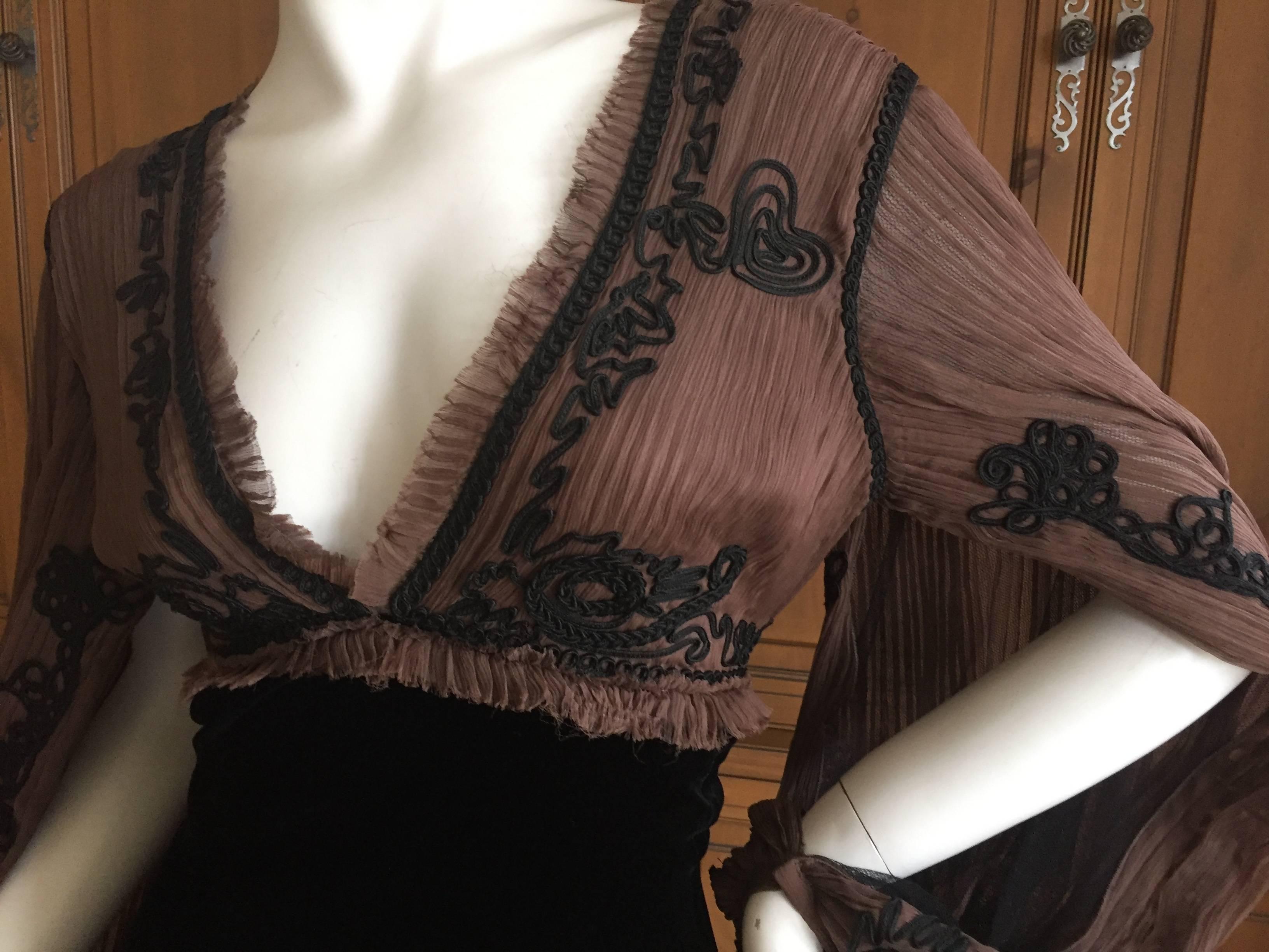 Jean Paul Gaultier Sheer Soutache Trim Velvet Dress w Convertible Sleeves 3