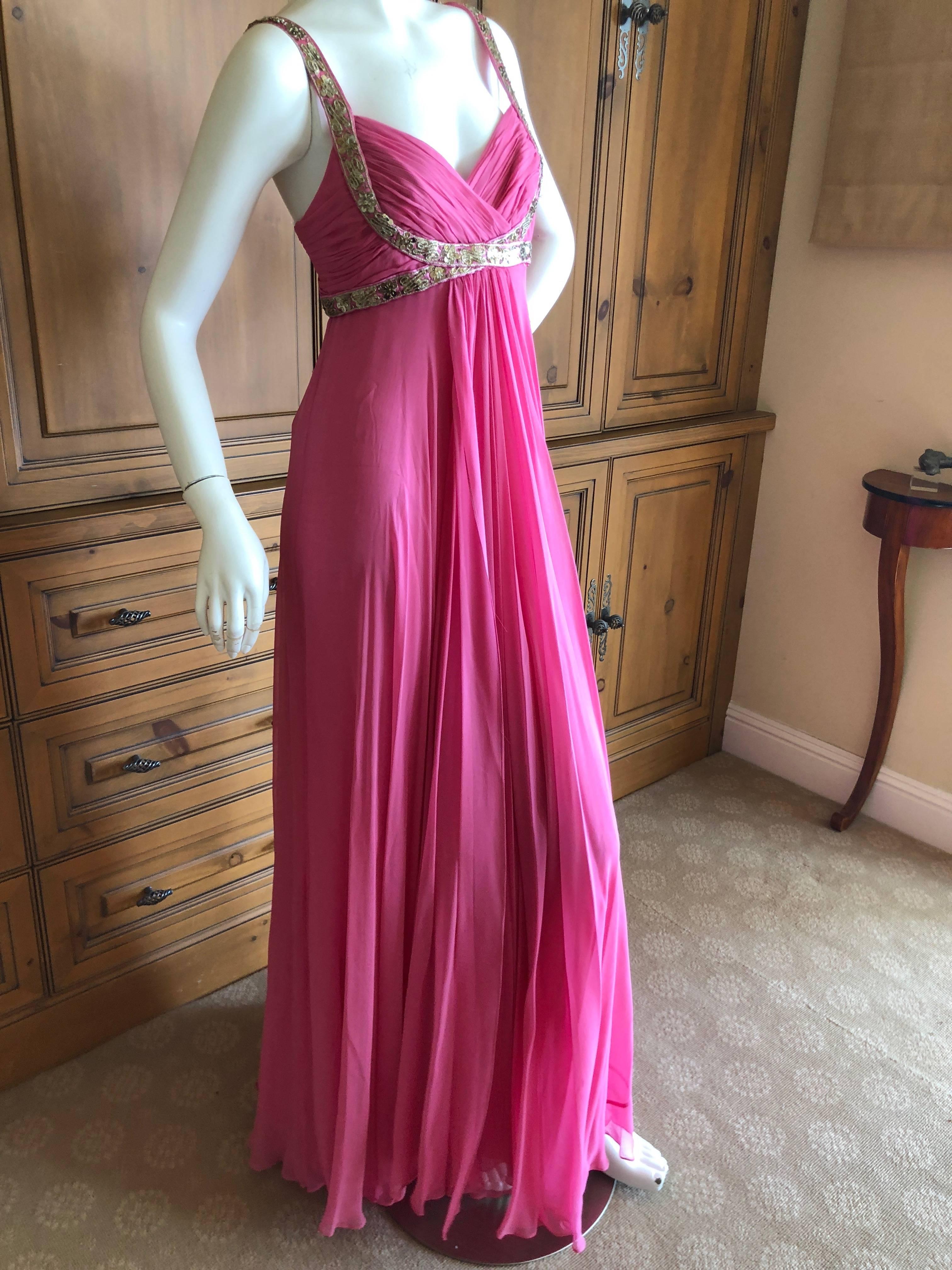 Marchesa Notte Silver Sequin Accented Pink Grecian Gown In Excellent Condition For Sale In Cloverdale, CA