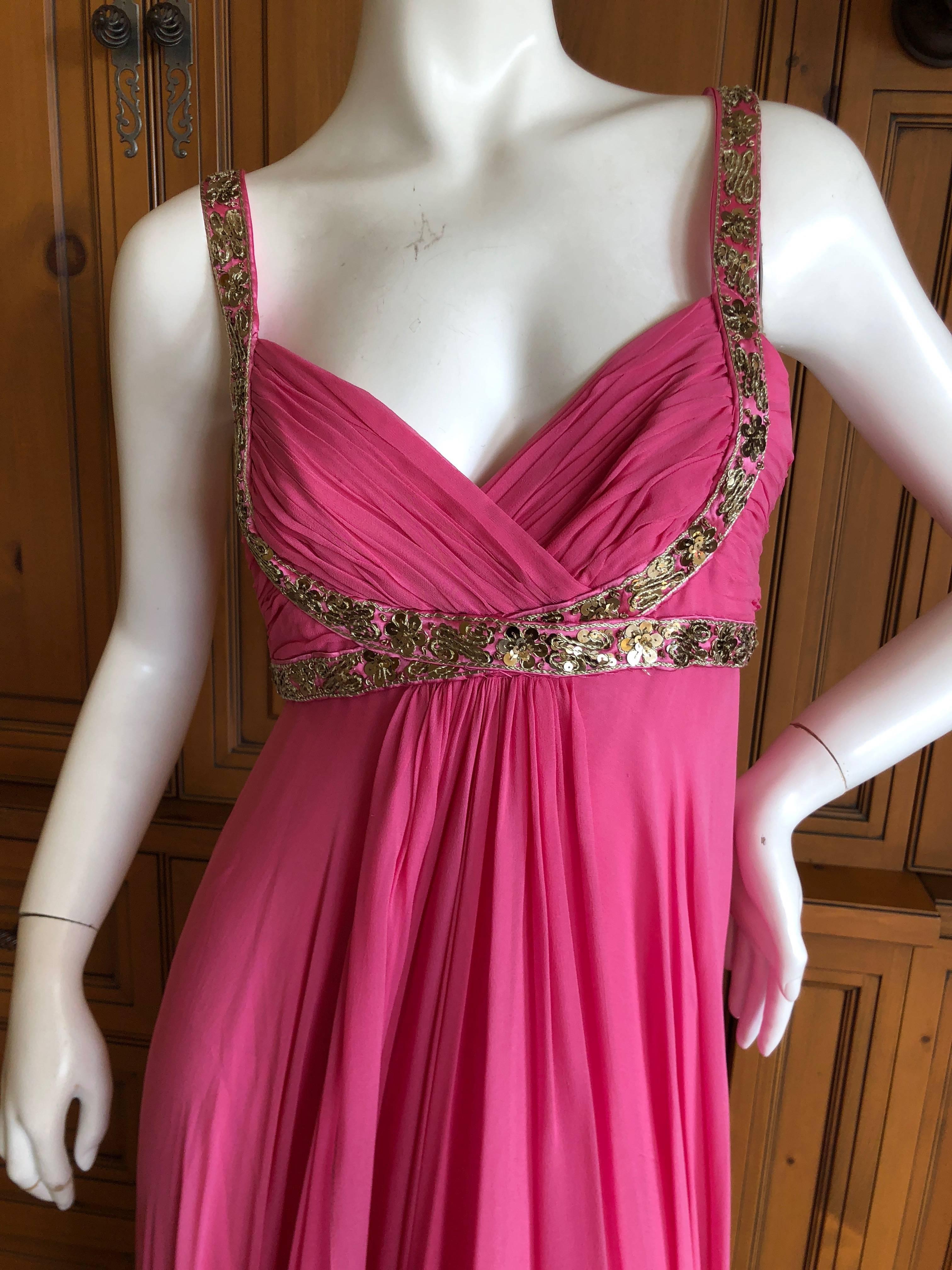 Marchesa Notte Silver Sequin Accented Pink Grecian Gown For Sale 2