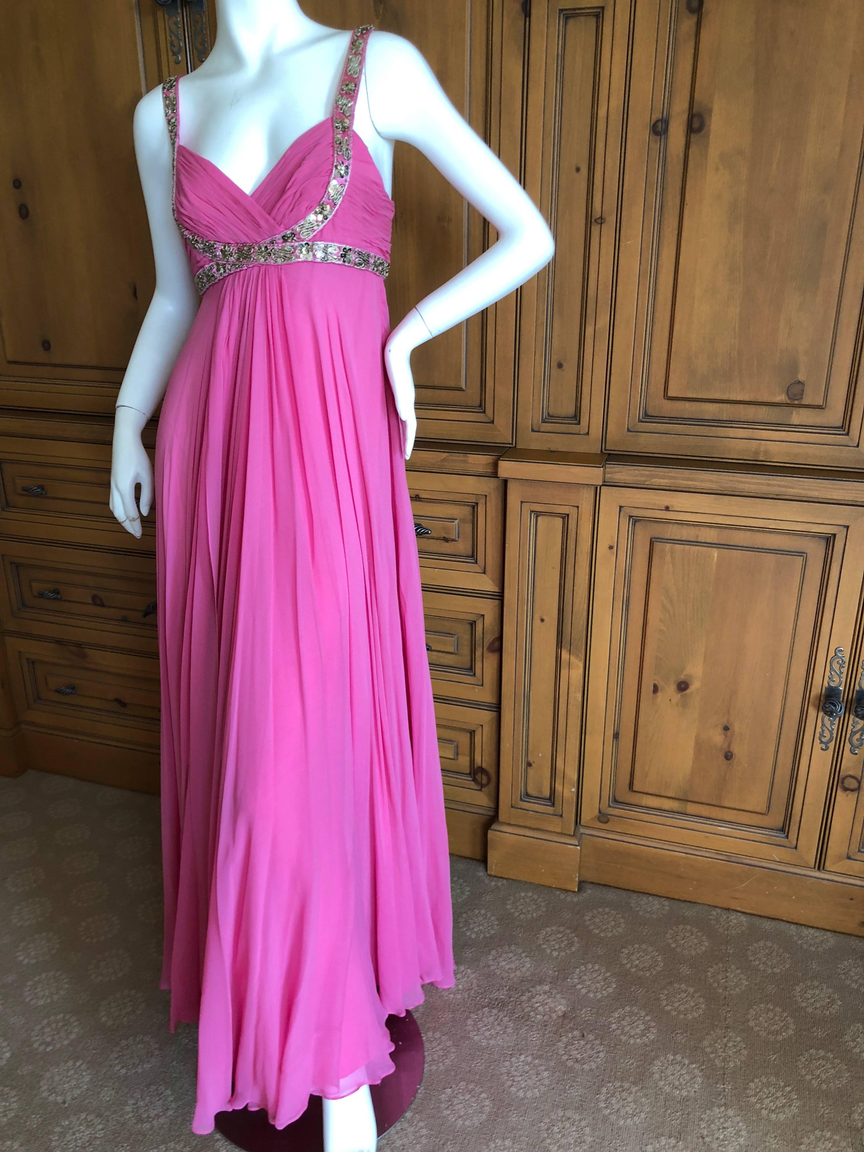 Marchesa Notte Silver Sequin Accented Pink Grecian Gown For Sale 3