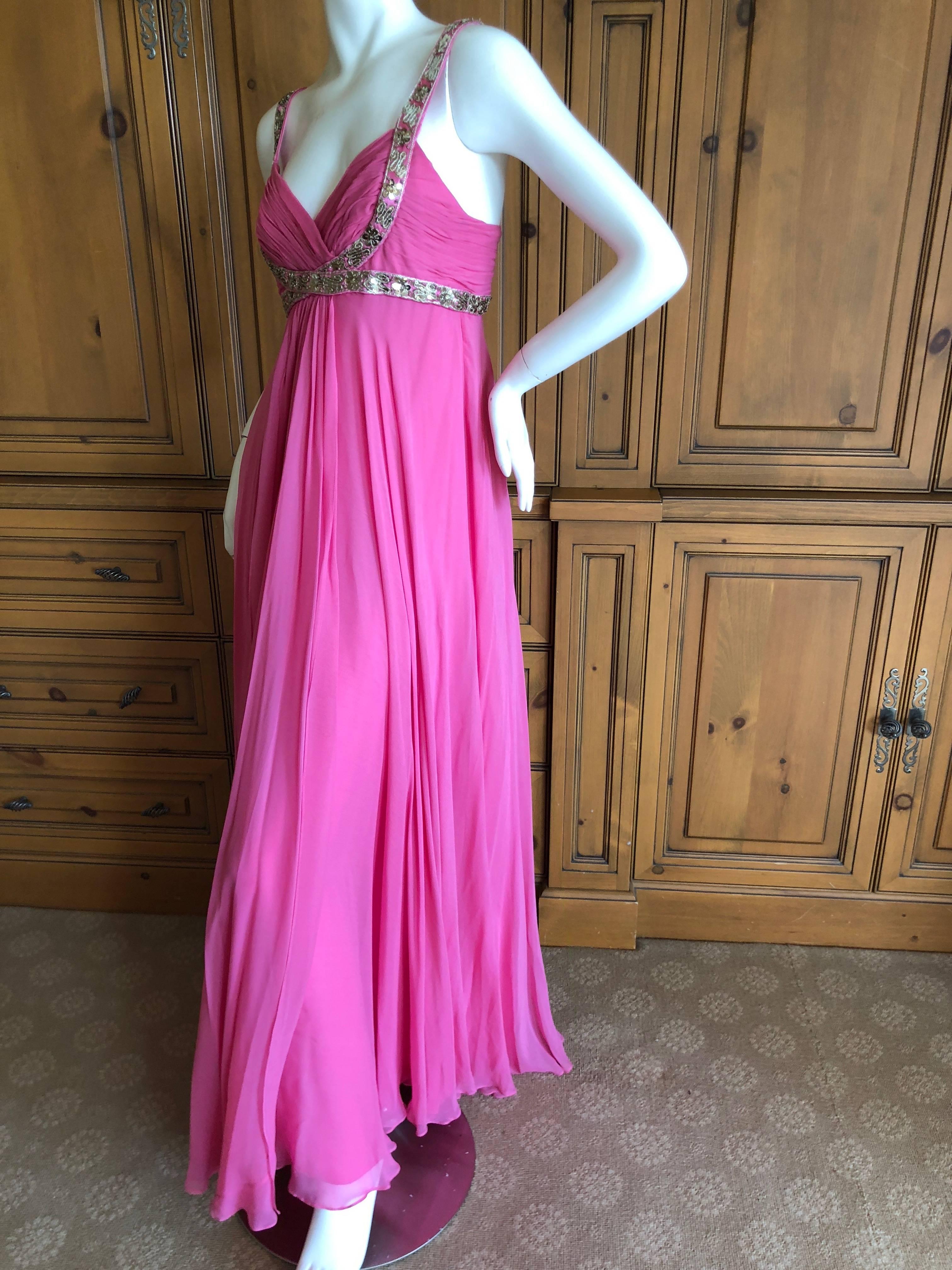 Marchesa Notte Silver Sequin Accented Pink Grecian Gown For Sale 4