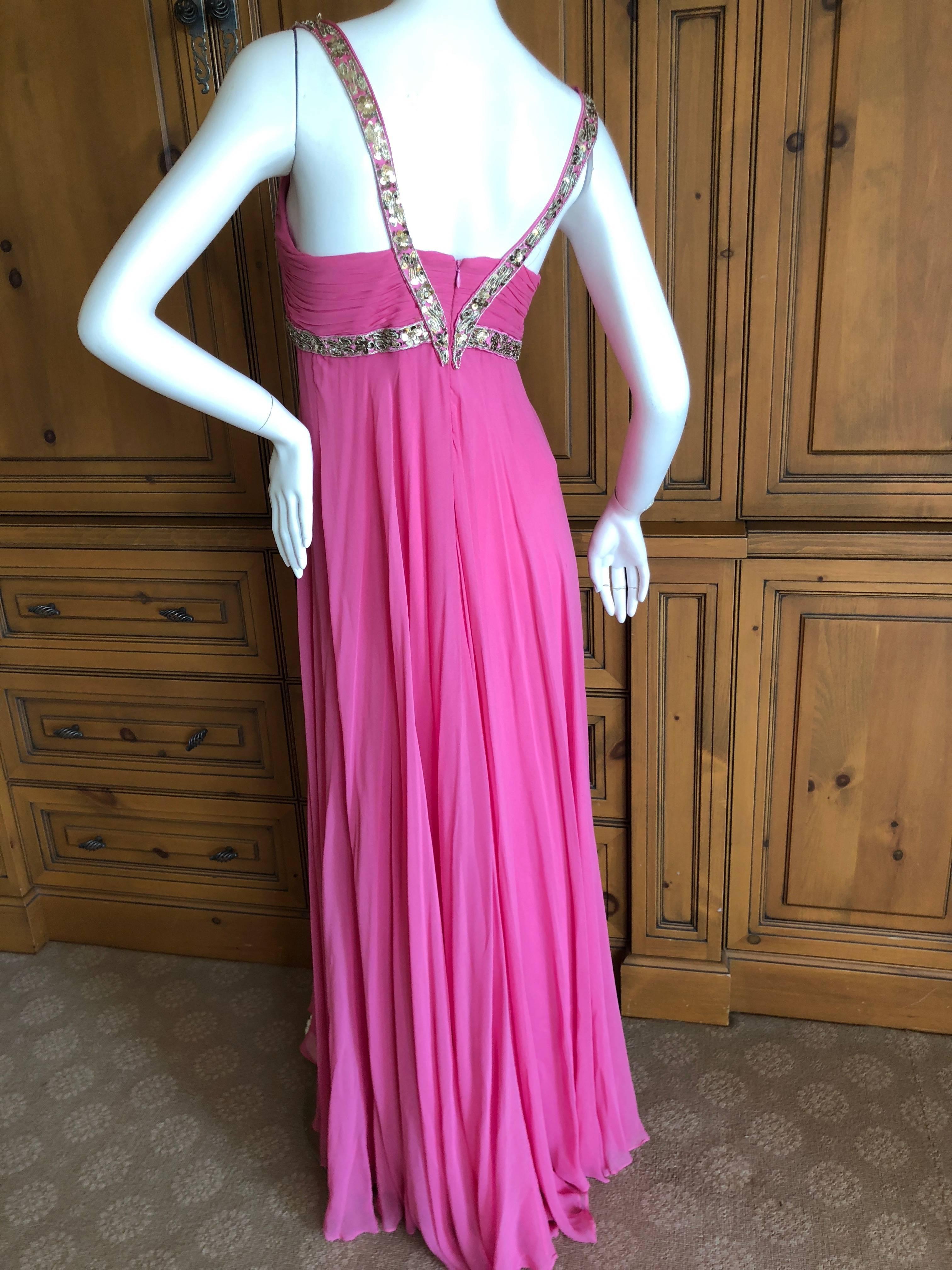Marchesa Notte Silver Sequin Accented Pink Grecian Gown For Sale 5