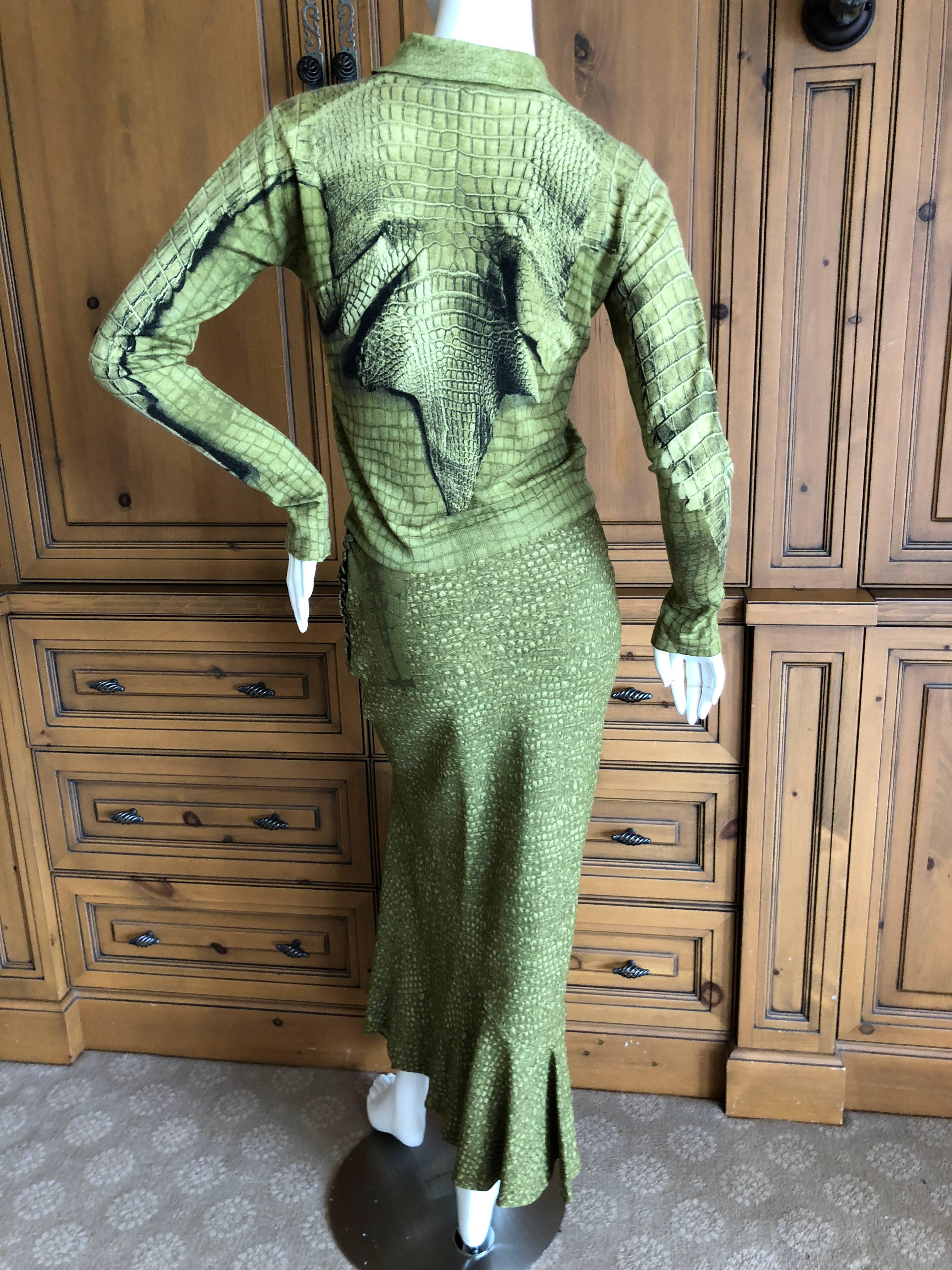 John Galliano 1990's Alligator Print Cashmere Sweater w Matching Mermaid Skirt 4