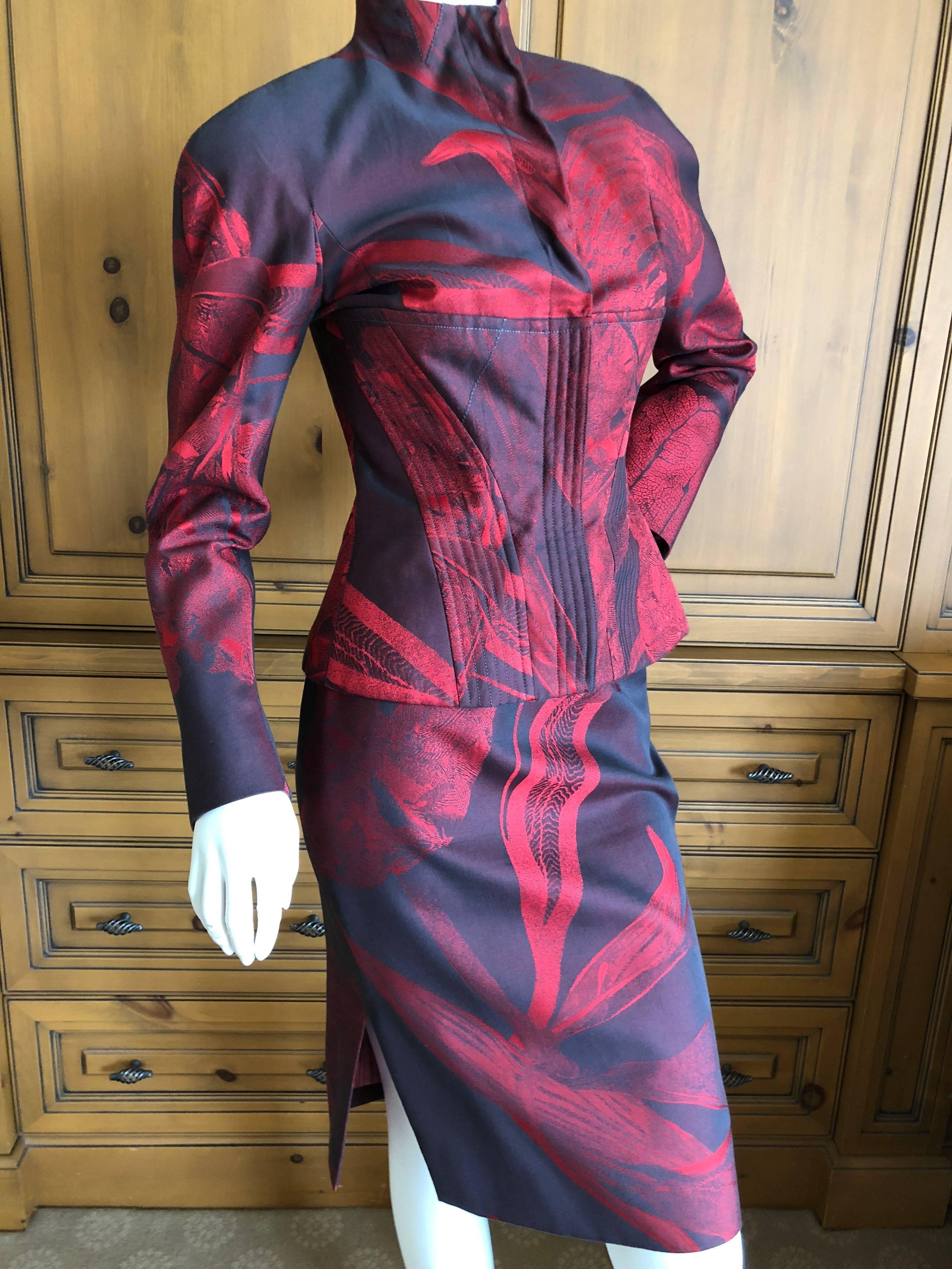 Christian Lacroix Red Vintage Silk Cotton Blend Skirt Suit In Excellent Condition In Cloverdale, CA