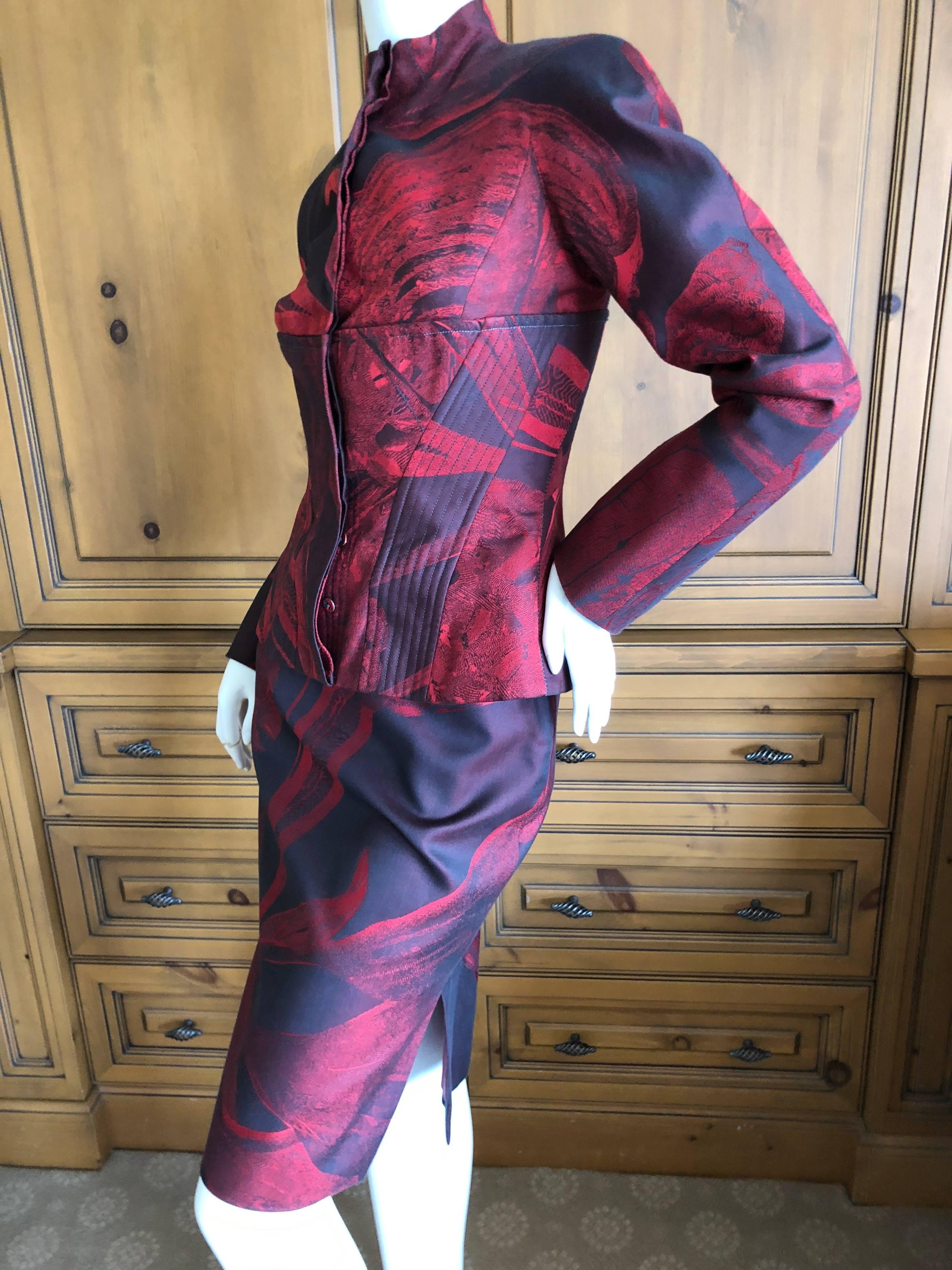 Christian Lacroix Red Vintage Silk Cotton Blend Skirt Suit 4
