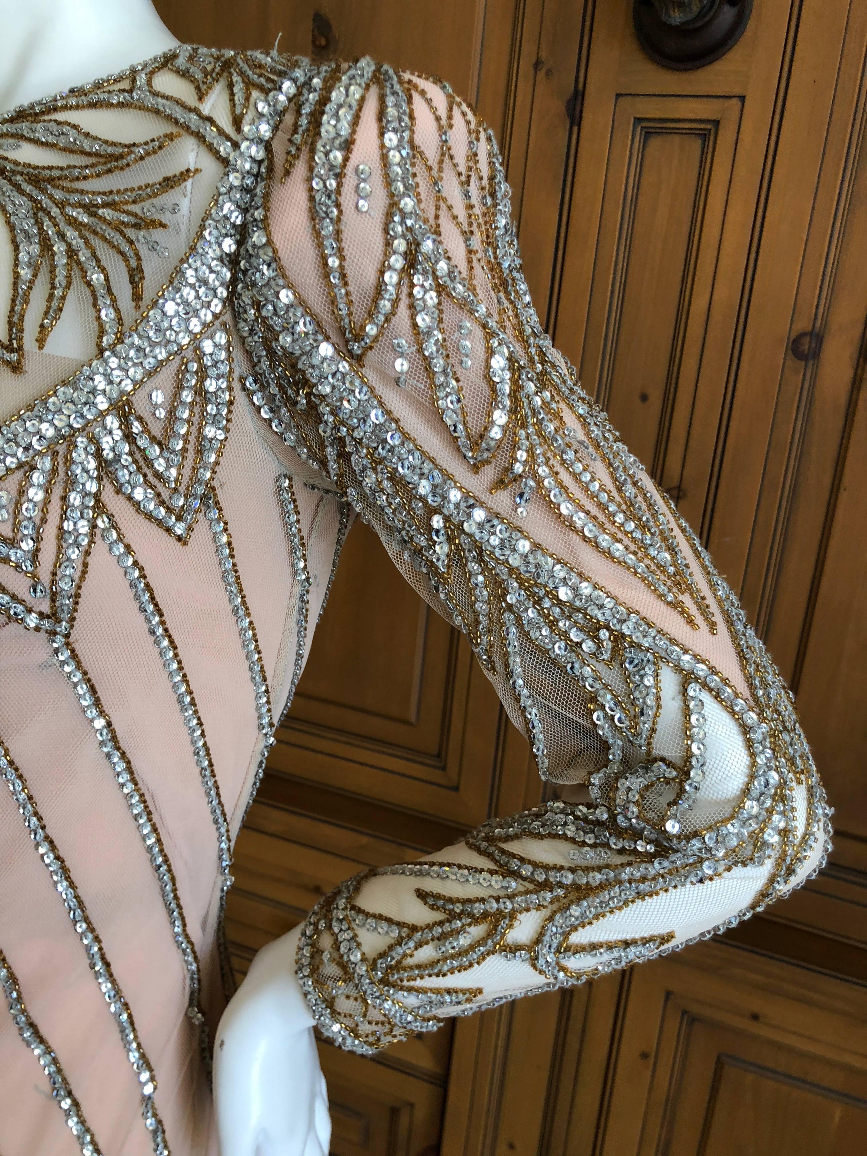 Bob Mackie Nieman Marcus Crystal Beaded Sheer Evening Dress, 1980s  4