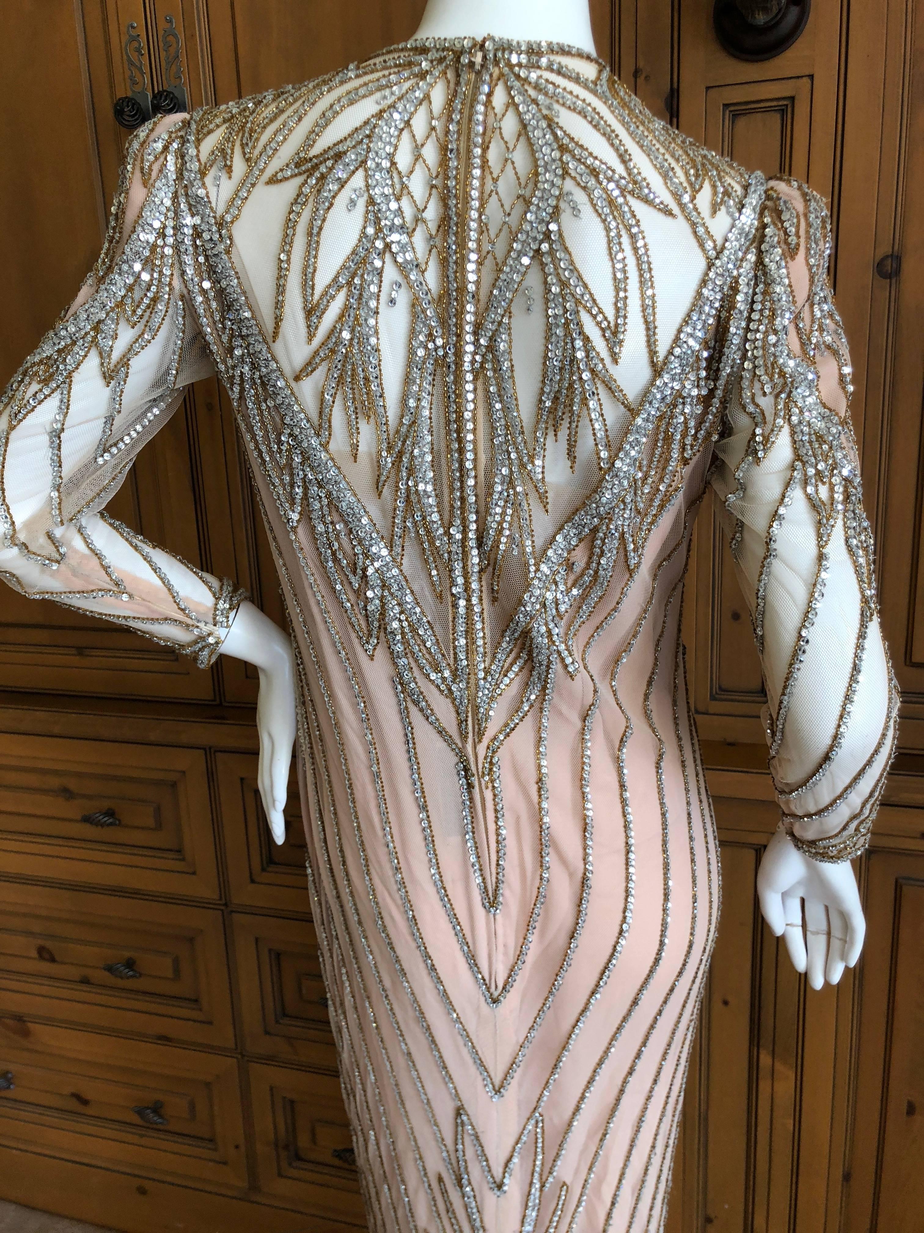 Bob Mackie Nieman Marcus Crystal Beaded Sheer Evening Dress, 1980s  6
