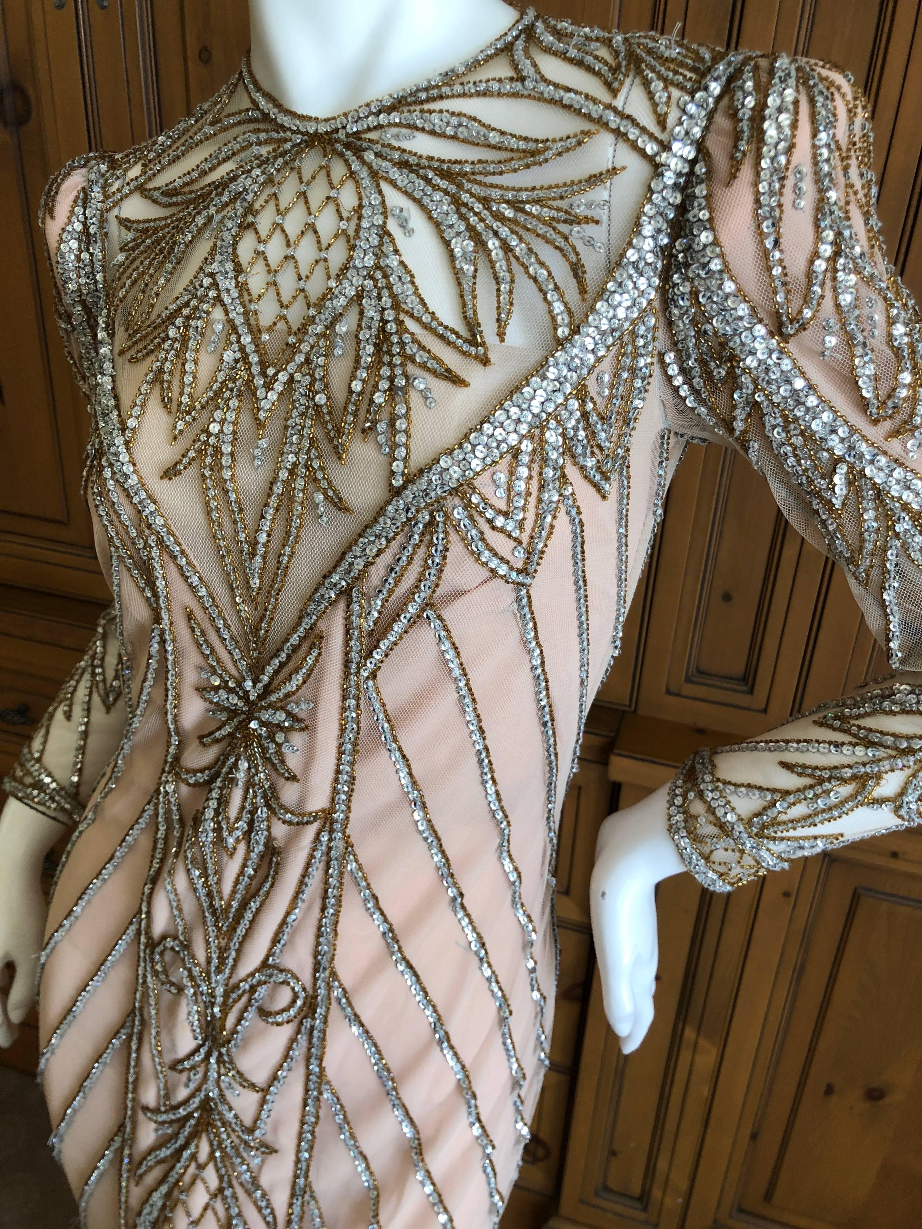 Bob Mackie Nieman Marcus Crystal Beaded Sheer Evening Dress, 1980s  2