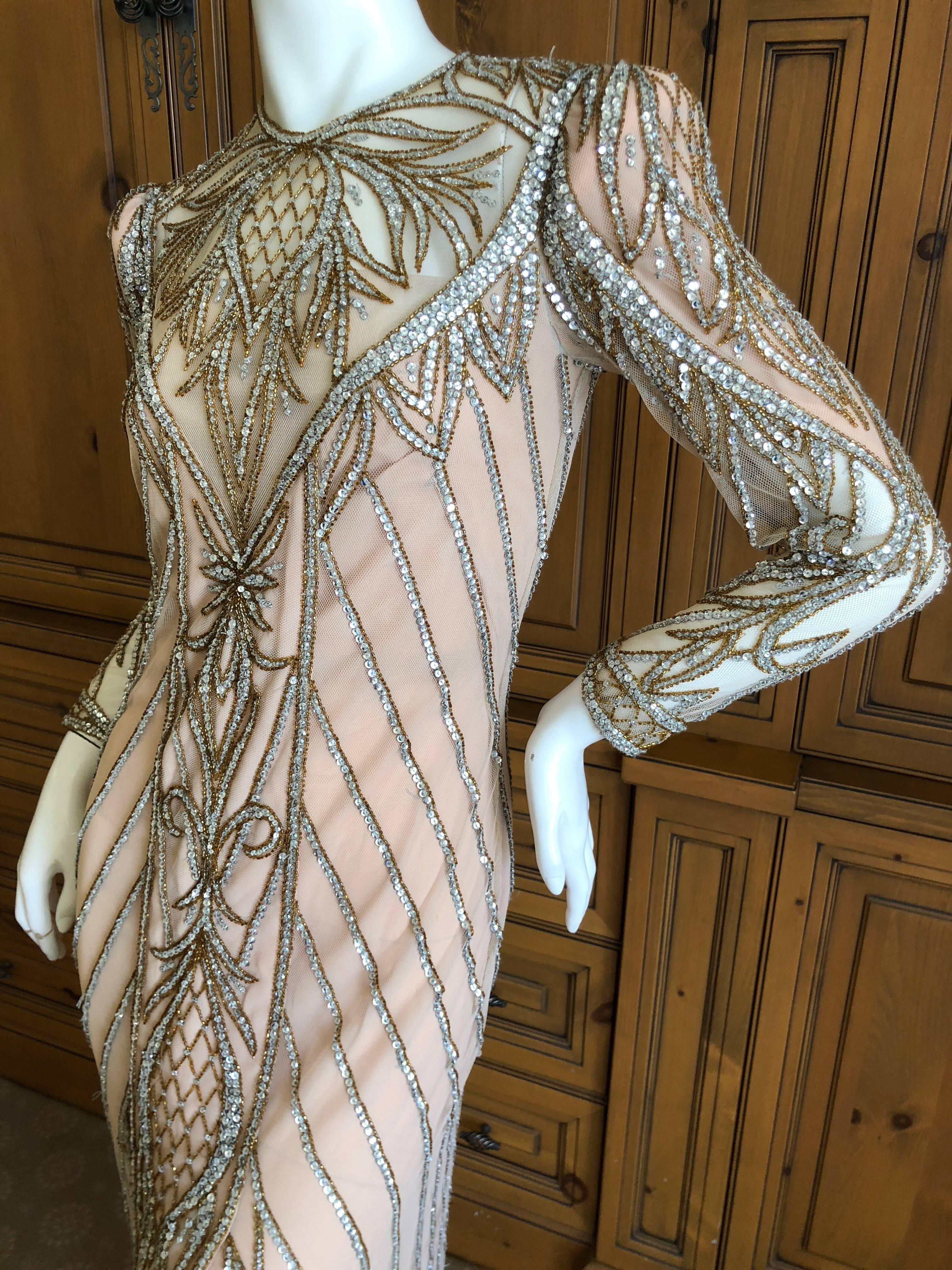 Women's Bob Mackie Nieman Marcus Crystal Beaded Sheer Evening Dress, 1980s 