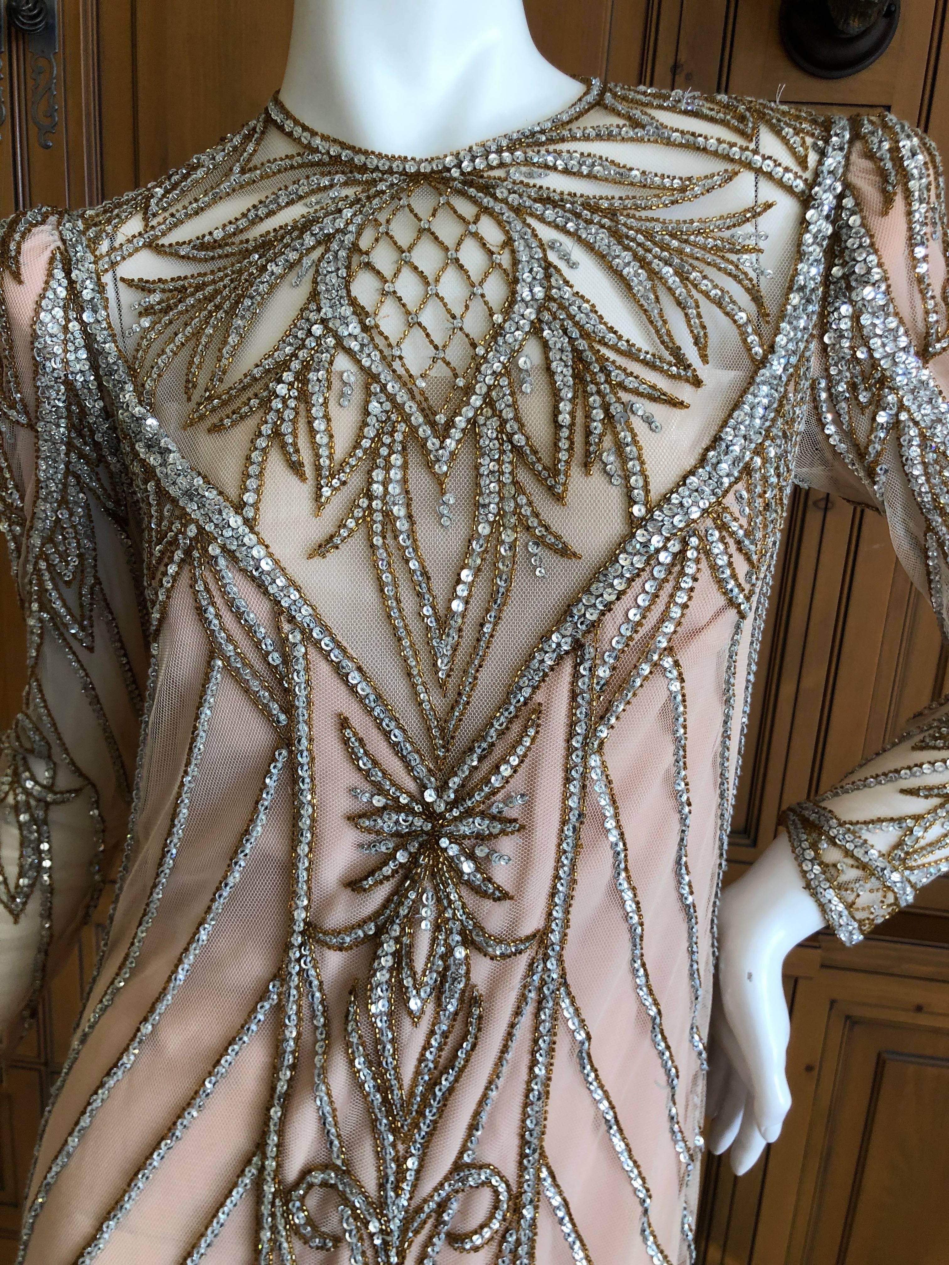 Bob Mackie Nieman Marcus Crystal Beaded Sheer Evening Dress, 1980s  5