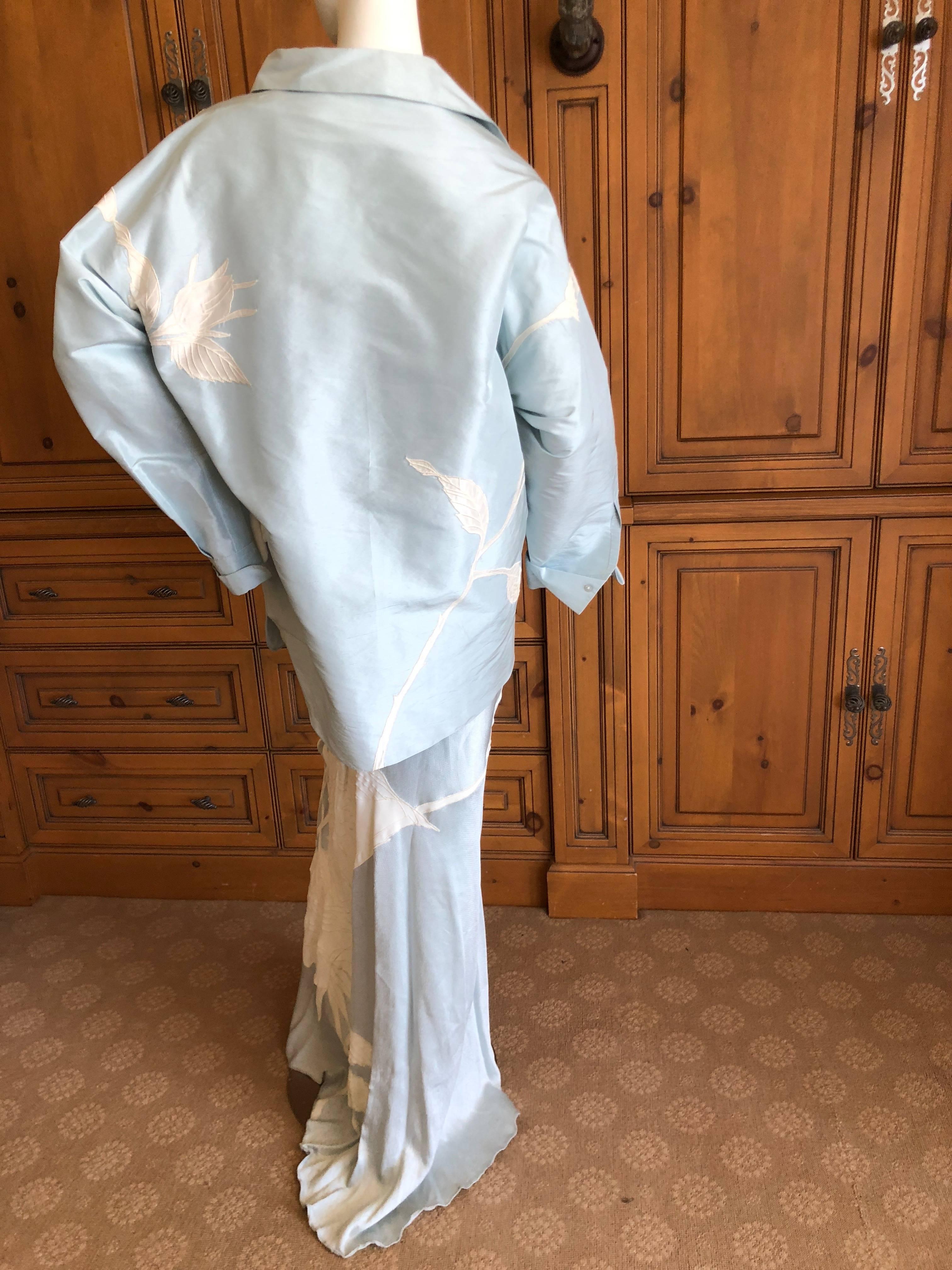 John Galliano Three Piece Full Length White Flower Applique Skirt Suit, 1990s For Sale 7