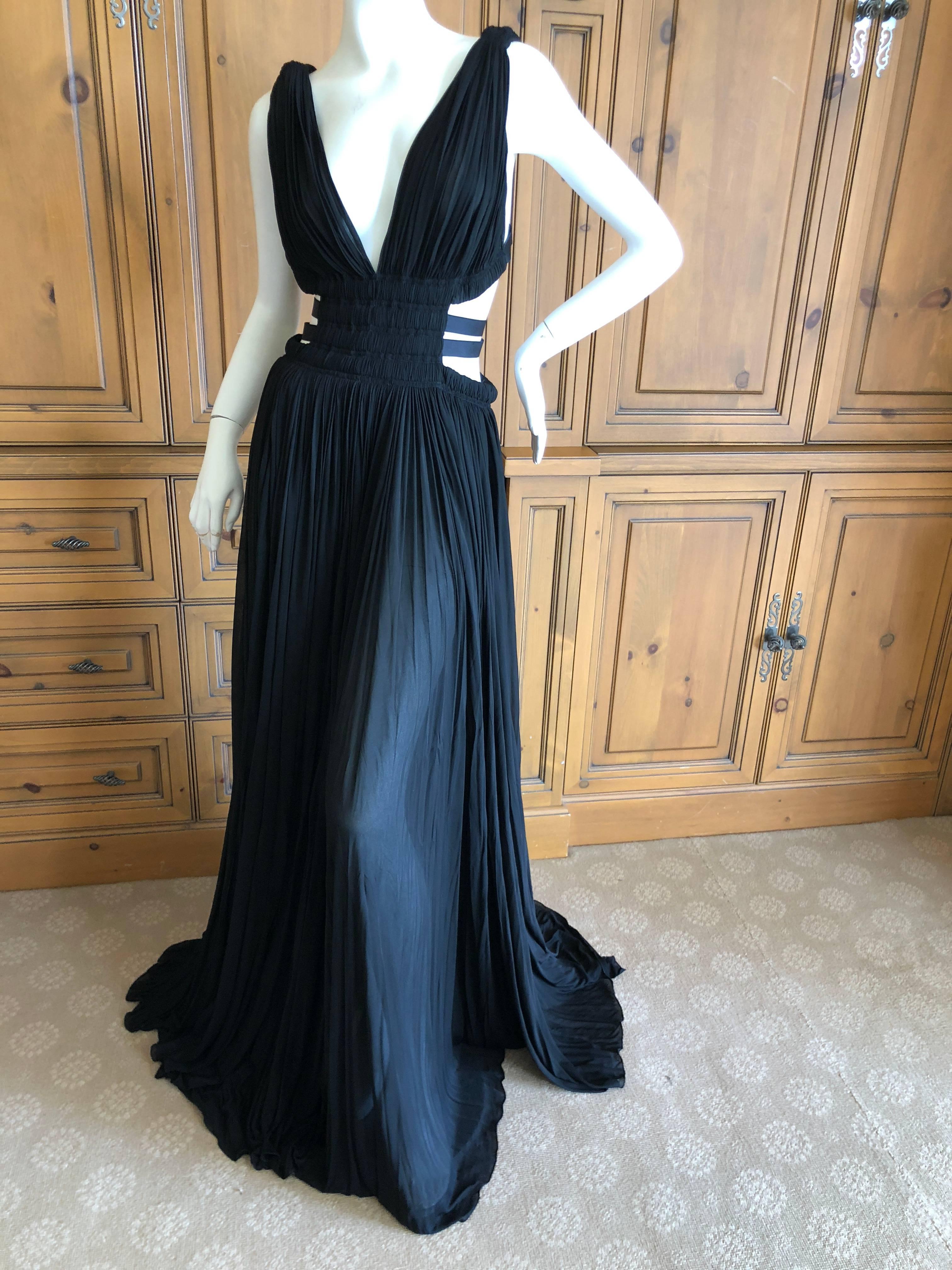 Azzedine Alaia Vintage Black Pleated Goddess Gown with Side Straps, Autumn 1991  In New Condition For Sale In Cloverdale, CA