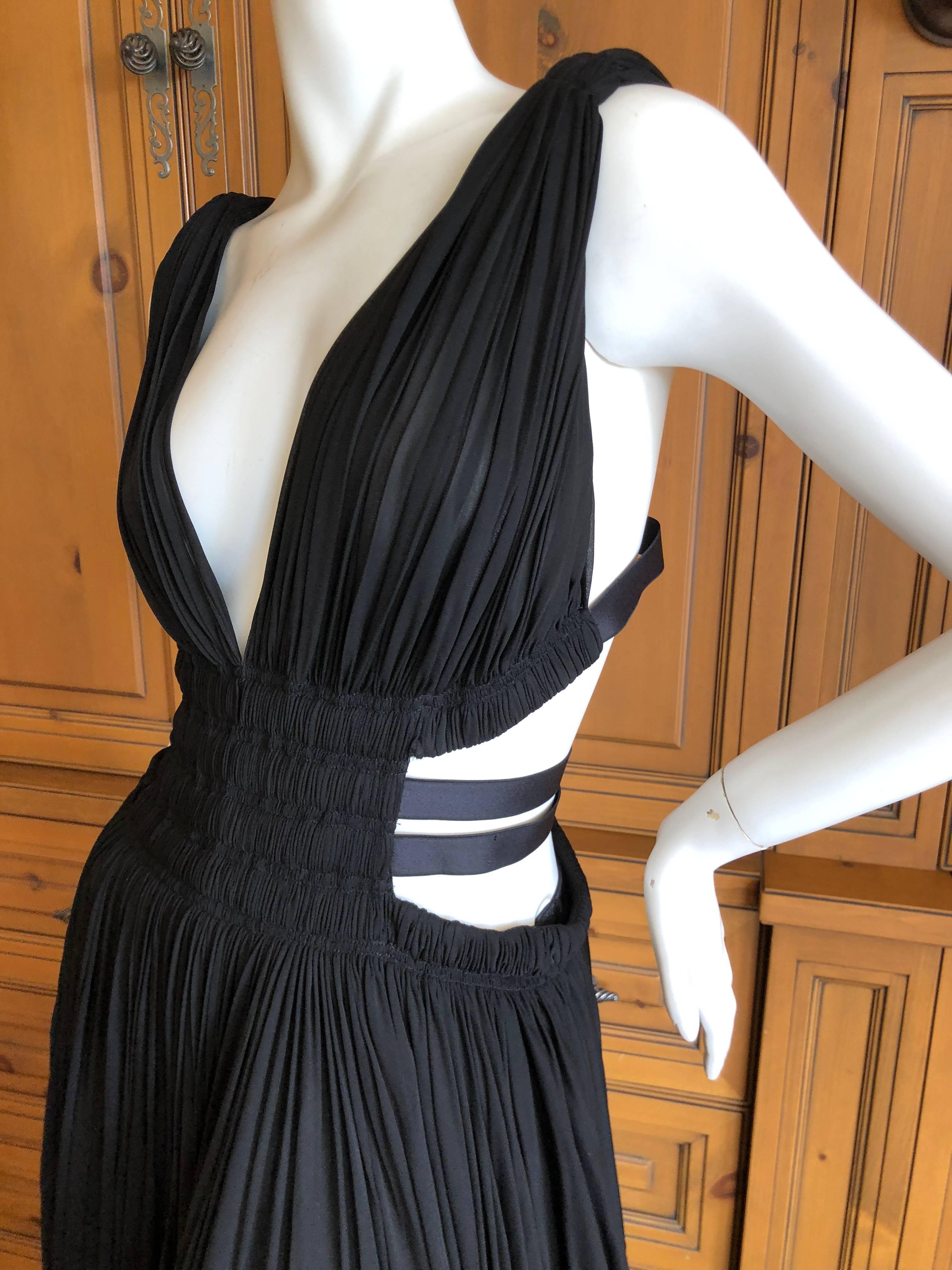 Women's Azzedine Alaia Vintage Black Pleated Goddess Gown with Side Straps, Autumn 1991  For Sale