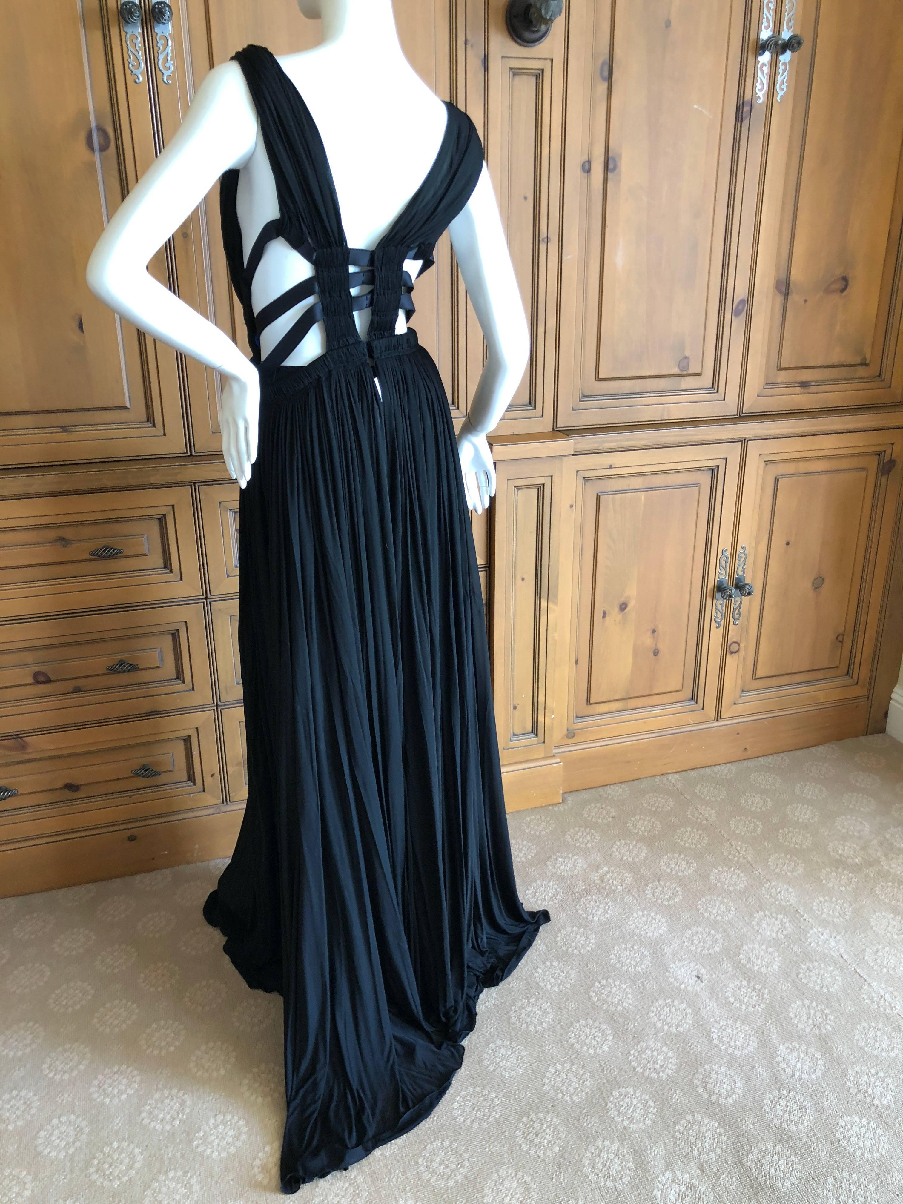 Azzedine Alaia Vintage Black Pleated Goddess Gown with Side Straps, Autumn 1991  For Sale 1