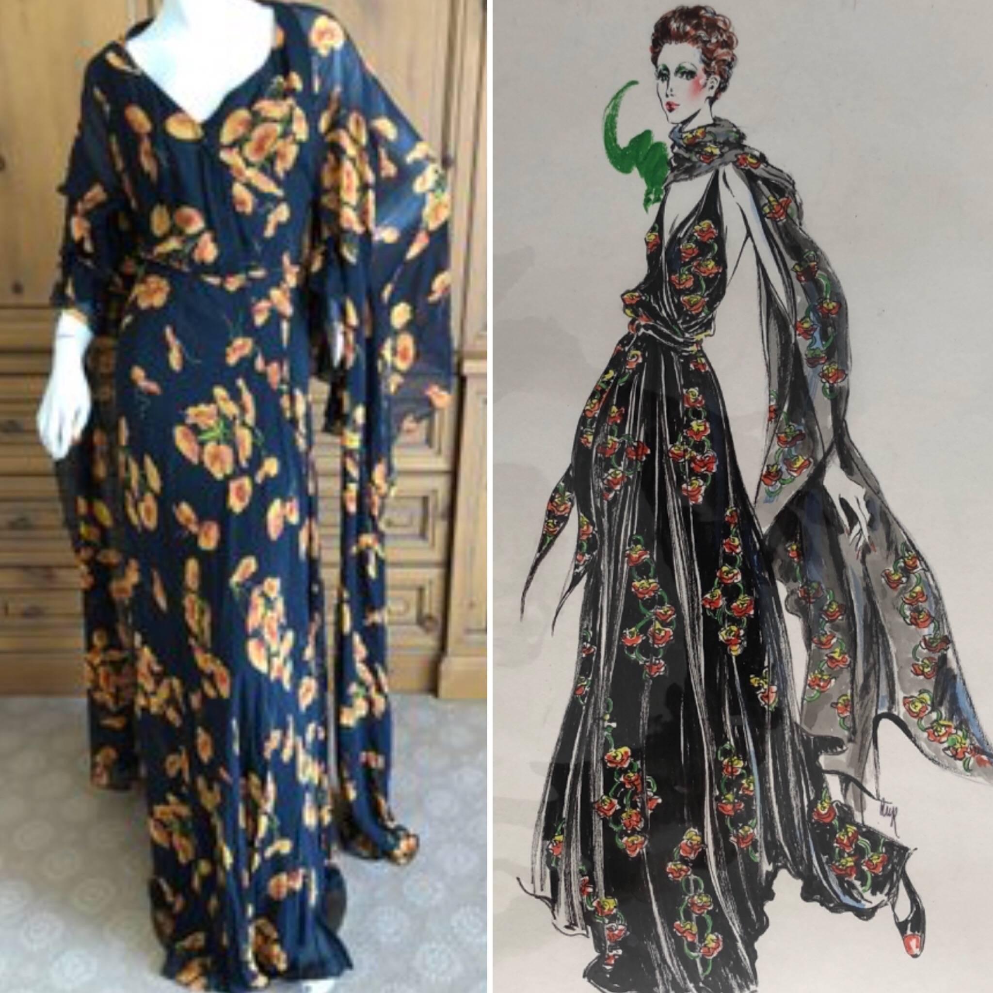 Cardinali Silk Chiffon Floral Poppy Evening Dress with Unusual Cape Back
Comes with original design drawing by renowned fashion illustrator Robert W. Richards
From the Archive of Marilyn Lewis, the creator of Cardinali
Cardinali was founded in Los