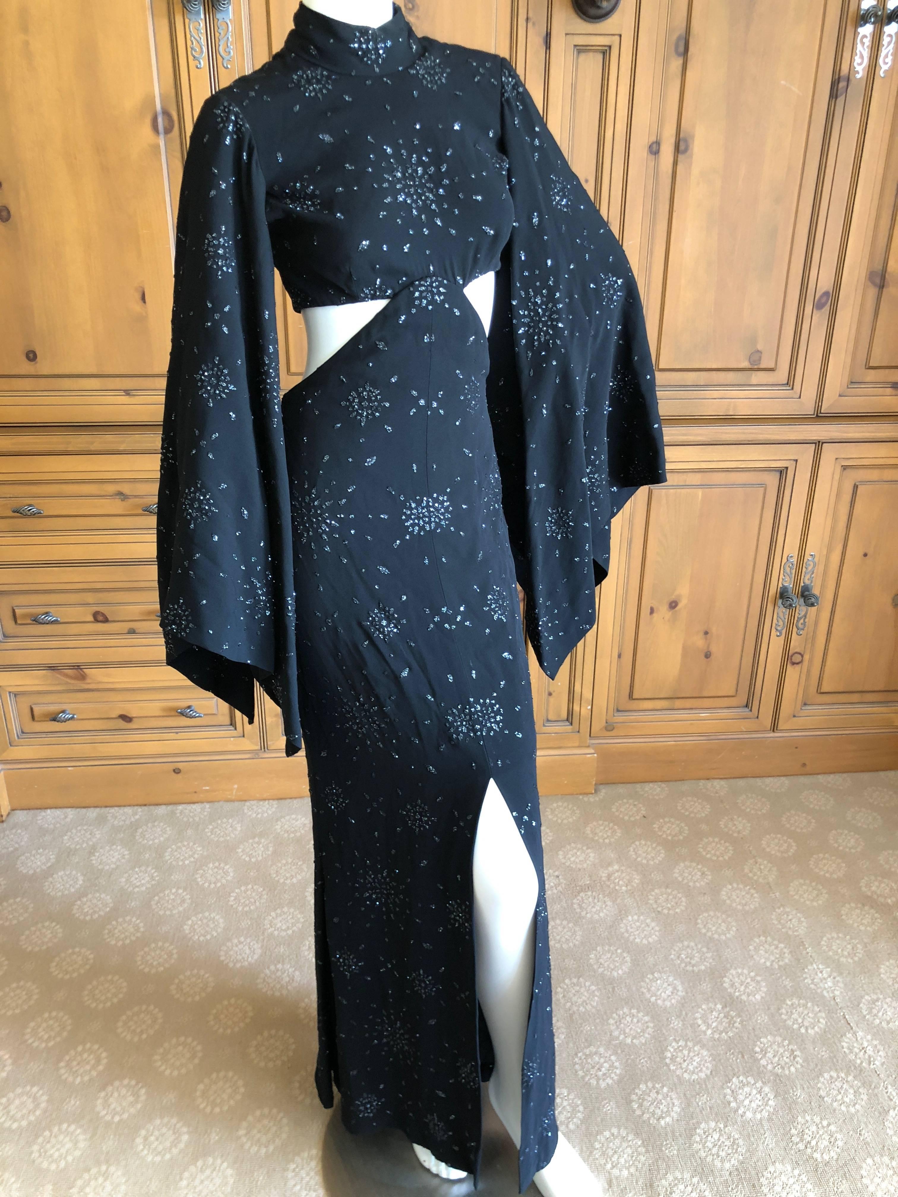 Cardinali 1970's Seductive Glittering Cut Out Evening Dress with Kimono Sleeves For Sale 1